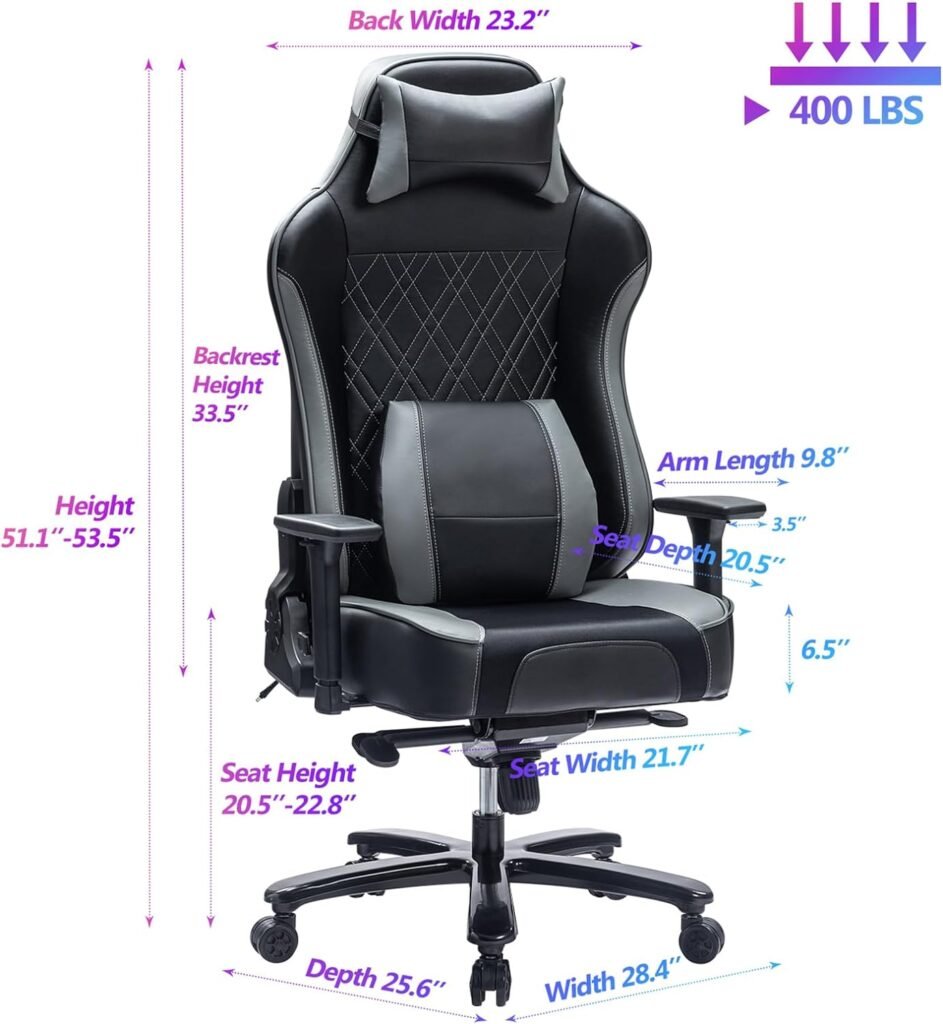 Fantasylab 400lb Gaming Chair Big and Tall Gaming Chair Breathable Computer Chair, 3-D Adjustable Armrest Air-Cooling System Heavy Duty Metal Base