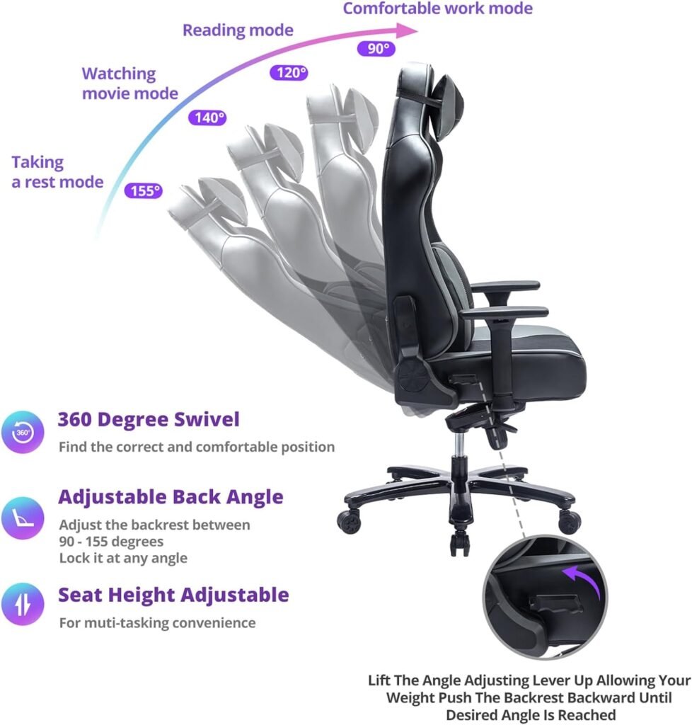 Fantasylab 400lb Gaming Chair Big and Tall Gaming Chair Breathable Computer Chair, 3-D Adjustable Armrest Air-Cooling System Heavy Duty Metal Base