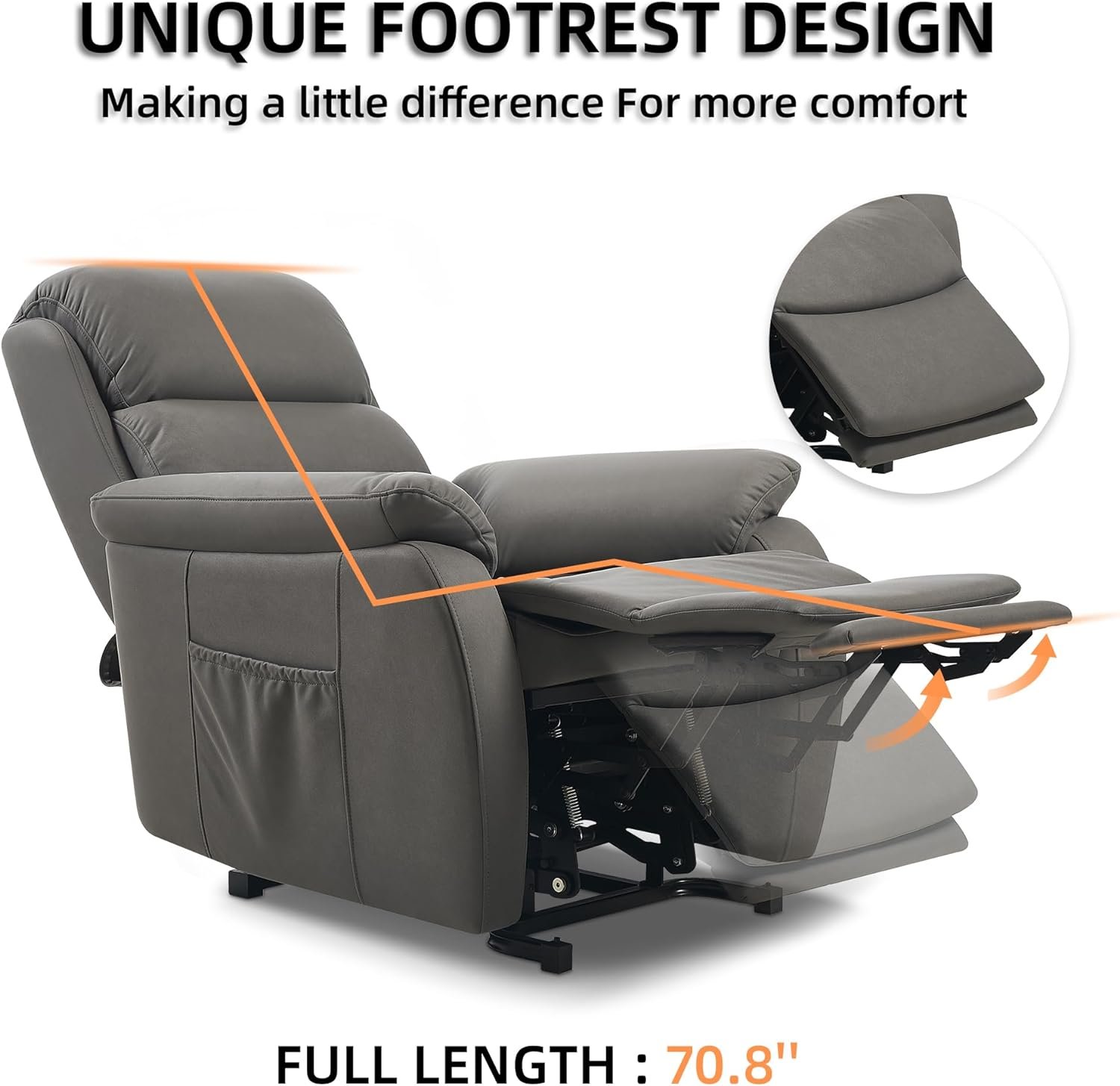 FIBO Electric Large Power Lift Recliner with Automatic Lift  Recline Button, Overstuffed Wide Recliners for Big Man People, Lift Chairs Recliners for Elderly with Massage and Heat, Fabric (Darkgrey)