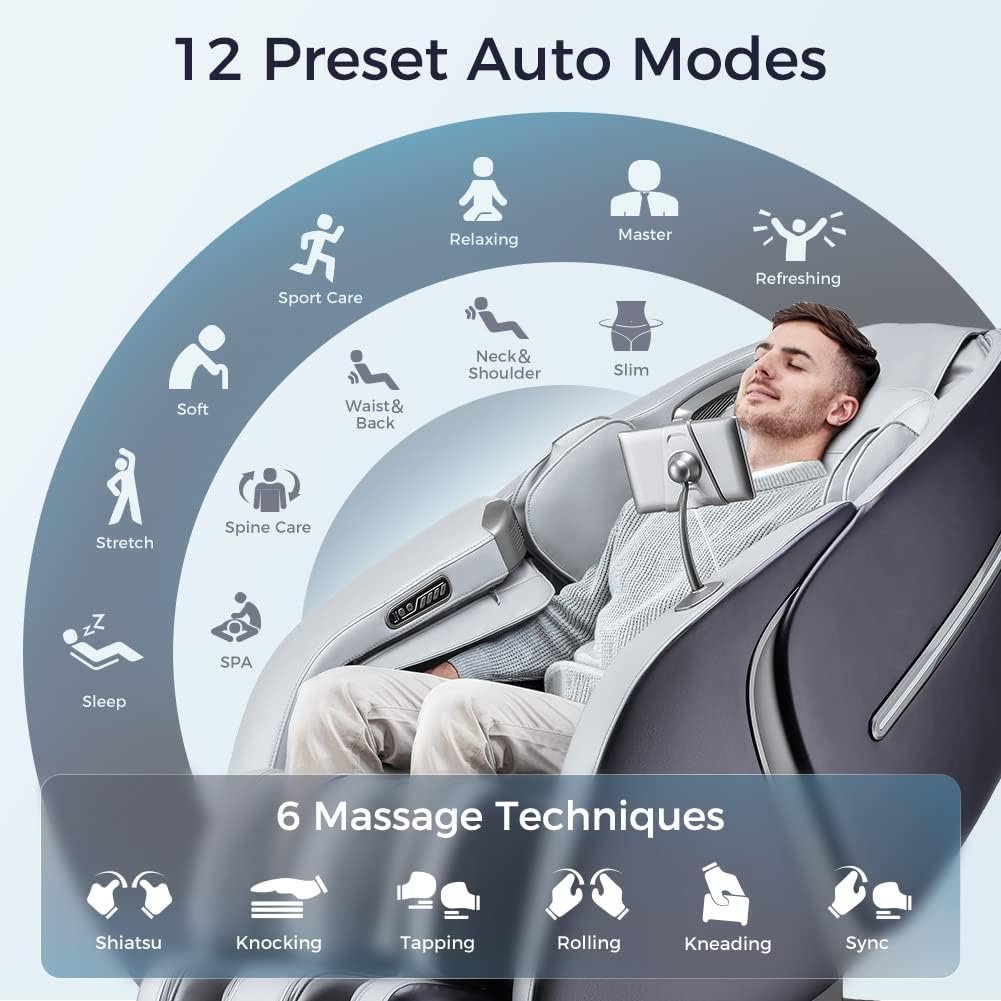 FITSSAGE Massage Chair SL Track Massage Chair Recliner, Zero Gravity Full Body Airbag Massage Chair with Body Scan Bluetooth Heat Touch Screen Foot Roller Handrail Shortcut Key, R8663 Gary