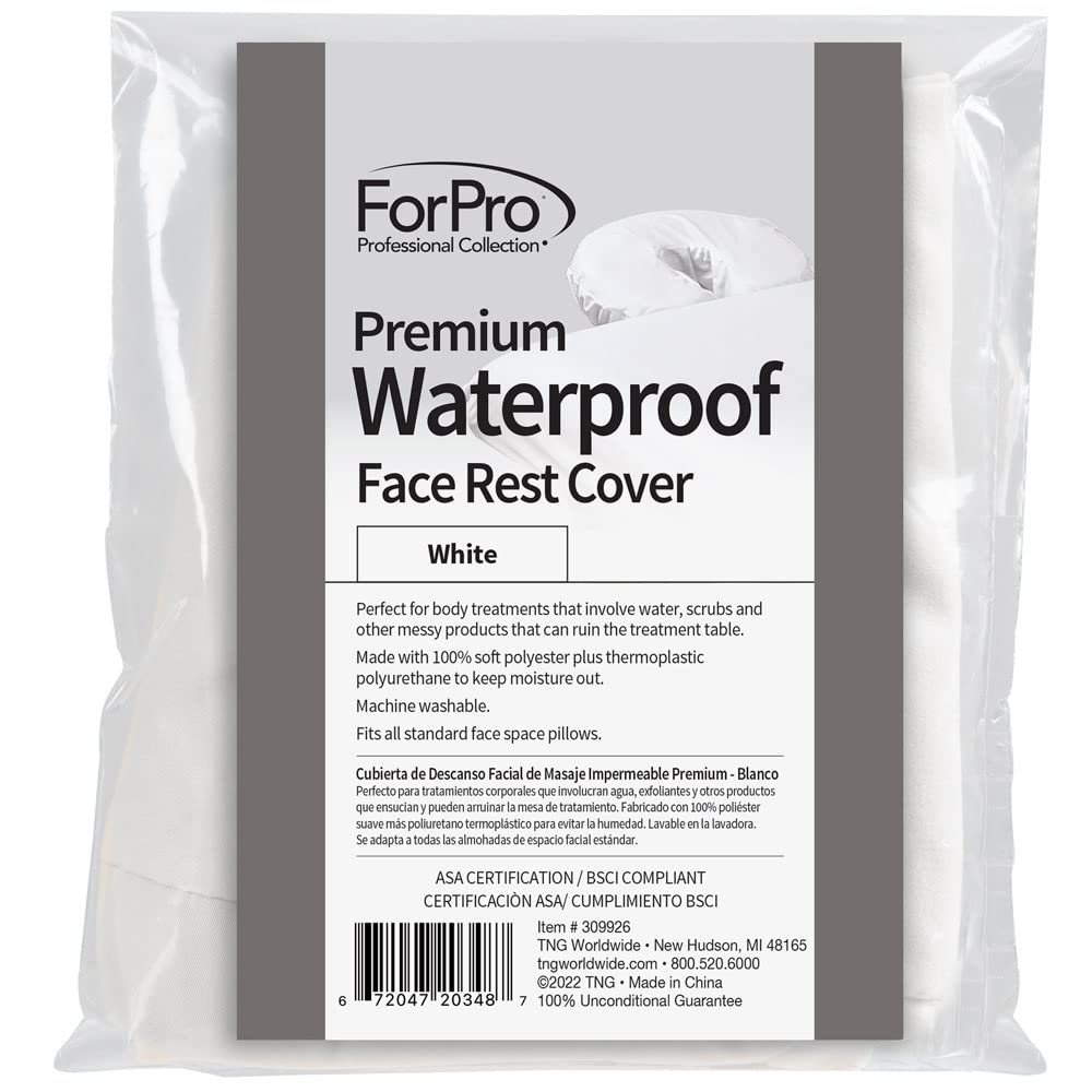 ForPro Premium Waterproof Face Rest Cover, Protective Headrest Cover for Massage Tables, Machine Washable, White