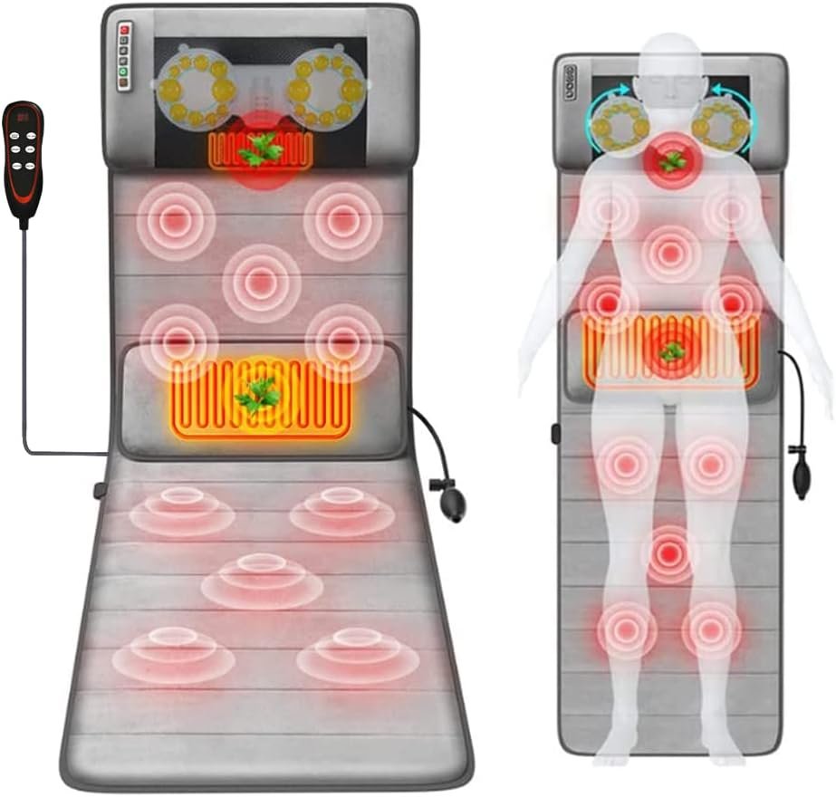 Full Body Massage Mat with Heat 20 Neck Shiatsu Kneading Massage Heads, Multifunctional Electric Heated Massage Chair Back Pad for Back Lumbar Leg Pain Relief