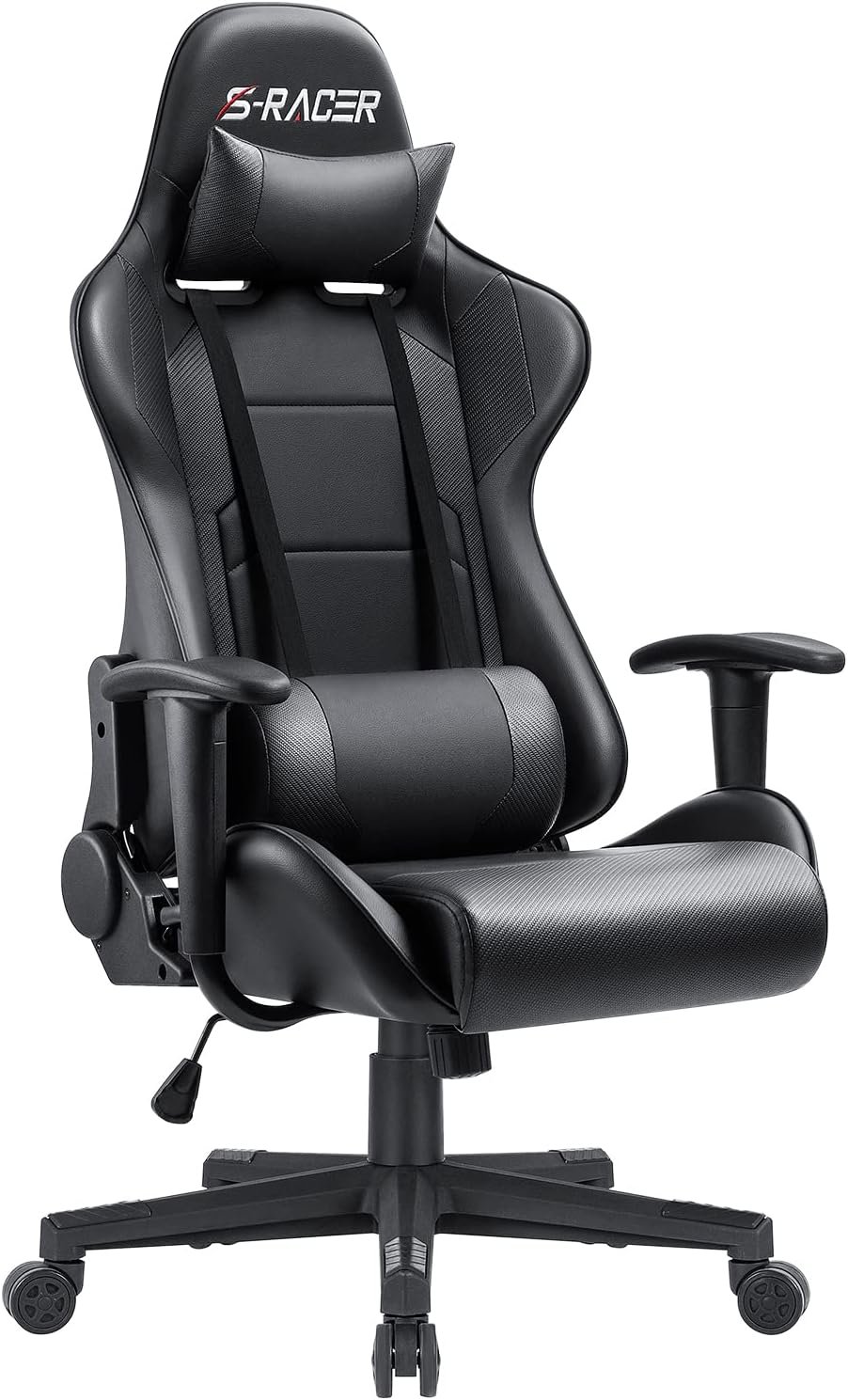 Furniwell Gaming Chair Racing Computer Chair Office Desk Chair Adjustable Swivel High Back Carbon Fiber Style Leather Executive Ergonomic Chair with Headrest and Lumbar Support (Black)