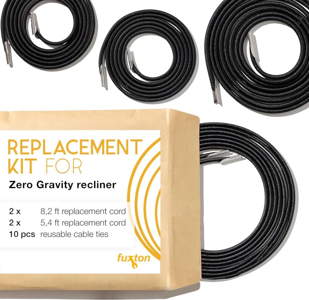 fuxton Zero Gravity Bungee All in Replacement kit, Replacement Cord for Zero Gravity Chair, Outdoor Recliner, Patio Furniture Repair kit, 4 Cords - Black