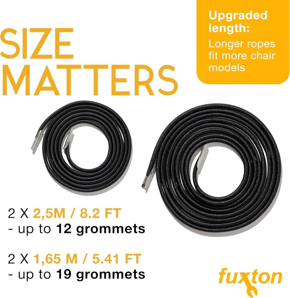 fuxton Zero Gravity Bungee All in Replacement kit, Replacement Cord for Zero Gravity Chair, Outdoor Recliner, Patio Furniture Repair kit, 4 Cords - Black
