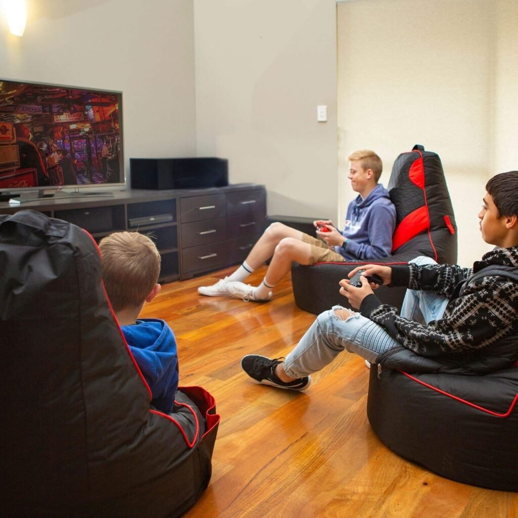 Gaming Bean Bag Chair Kids [Cover ONLY No Filling] with High Back - for Gaming Room - Low Gaming Chair on The Floor - Teens and Kids Bean Bag Chairs - Gamer Beanbag Chair (Black/Green)