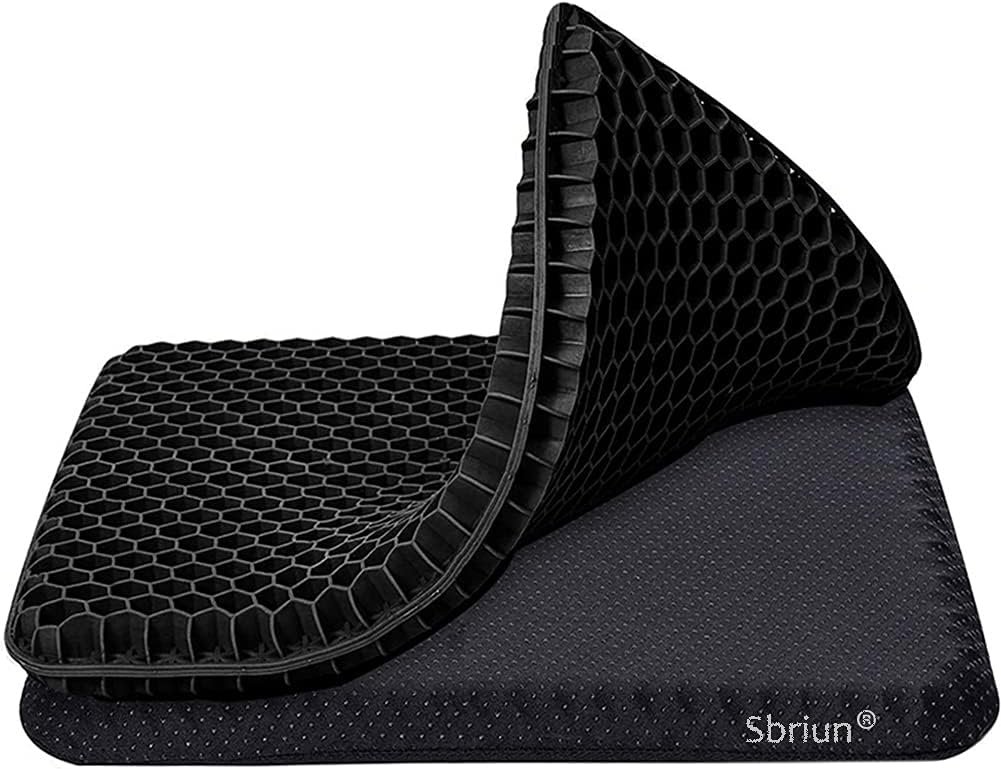 Gel Seat Cushion for Long Sitting, Double Thick Egg Seat Cushion with Non-Slip Cover, Breathable Honeycomb Home Office Chair Pads Wheelchair Cushion for Relieving Back Pain  Sciatica Pain (Black)