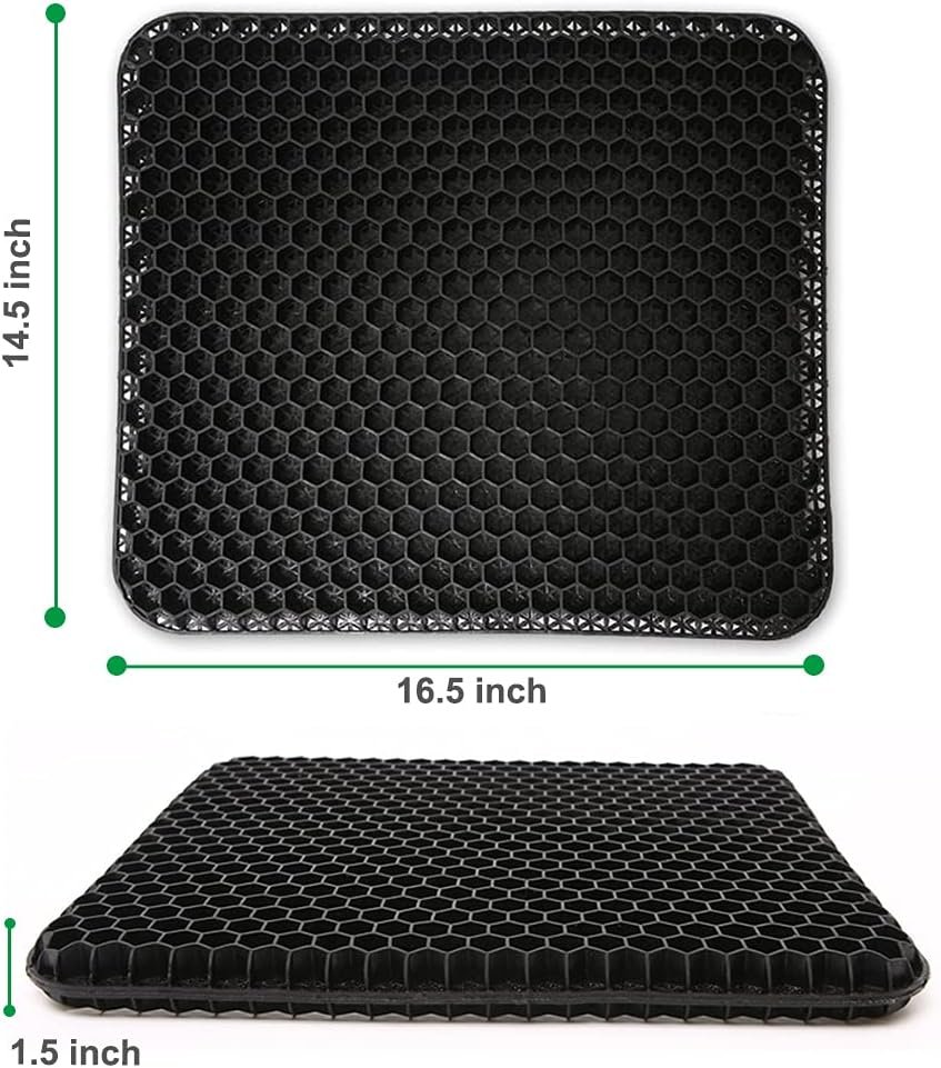 Gel Seat Cushion for Long Sitting, Double Thick Egg Seat Cushion with Non-Slip Cover, Breathable Honeycomb Home Office Chair Pads Wheelchair Cushion for Relieving Back Pain  Sciatica Pain (Black)