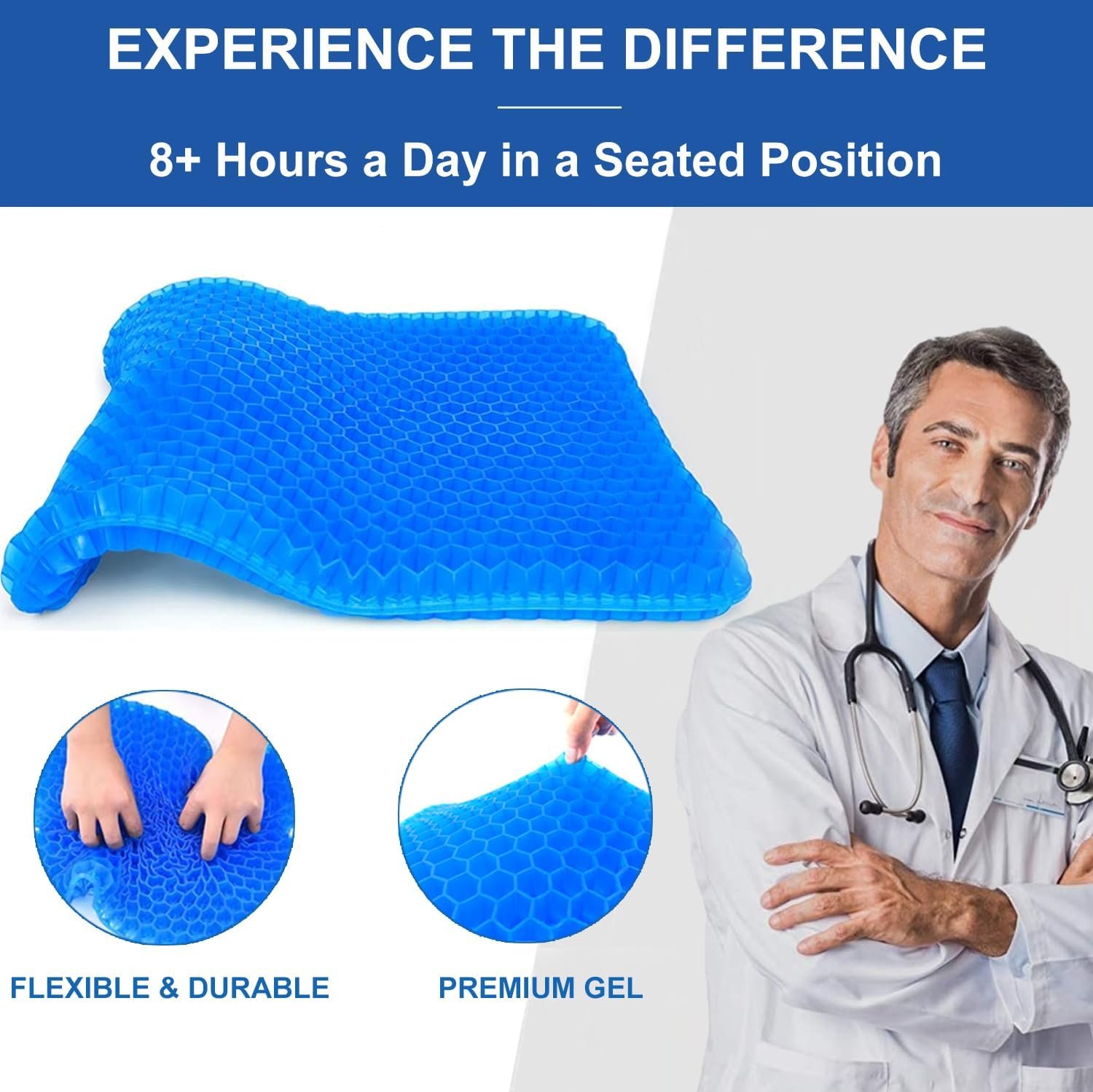 Gel Seat Cushion for Long Sitting Pressure Relief(Super LargeThick) -Wheelchair Cushion for Pressure Sores - Coccyx,Sciatica  Tailbone Pain Relief Cushion- Non-Slip Butt Pillow for Office, Home, Car