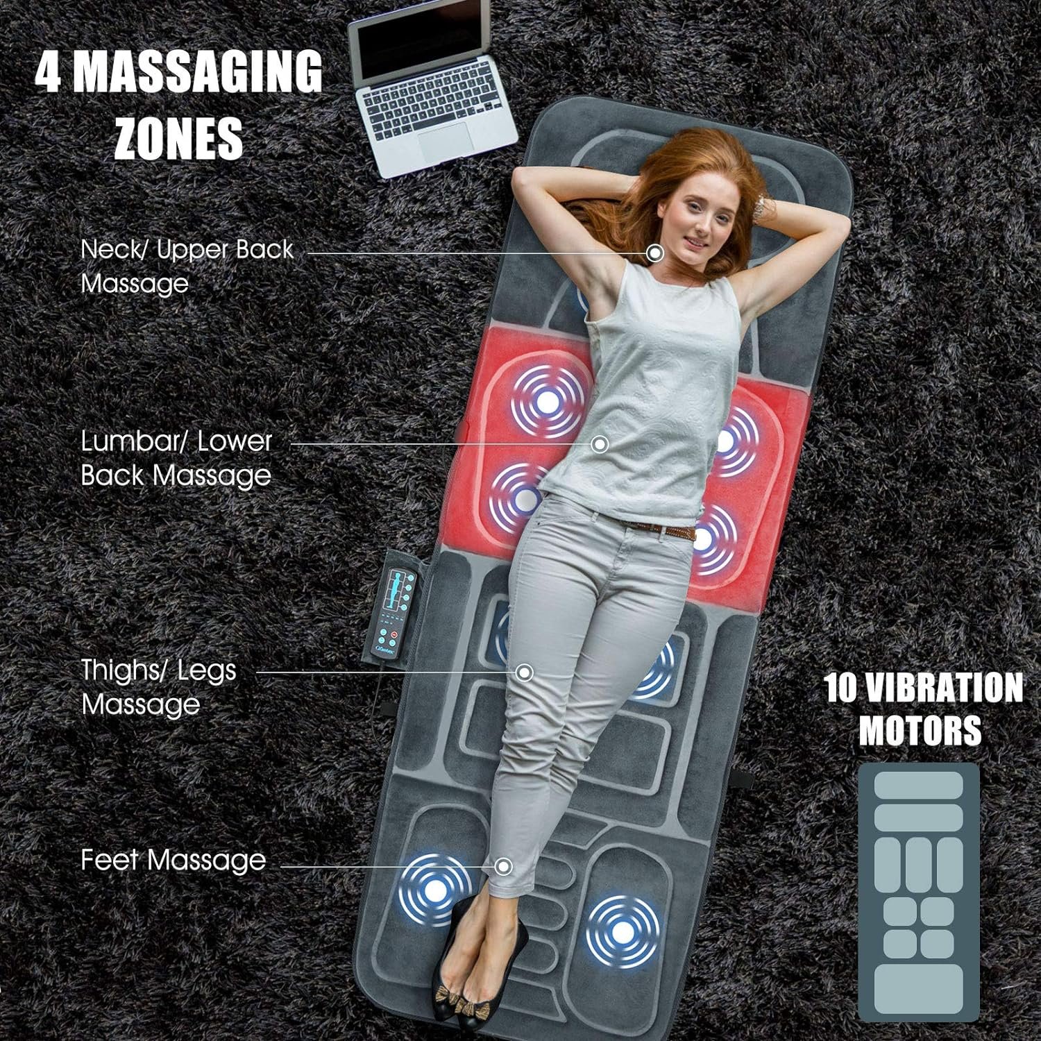 Giantex Full Body Massage Mat with Heat, Back Massage Chair Pad with 10 Vibration Motors, Auto Shut Off, Heated Massage Mattress Pad for Back Pain Relief