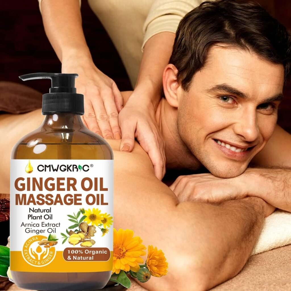 Ginger Oil, Ginger Massage Oil for Lymphatic Drainage, Arnica Oil, Natural Massage Oil with Grape Seed Oil, Arnica Extract, Vitamin E Oil and Ginger Oil-Warming and Relaxing