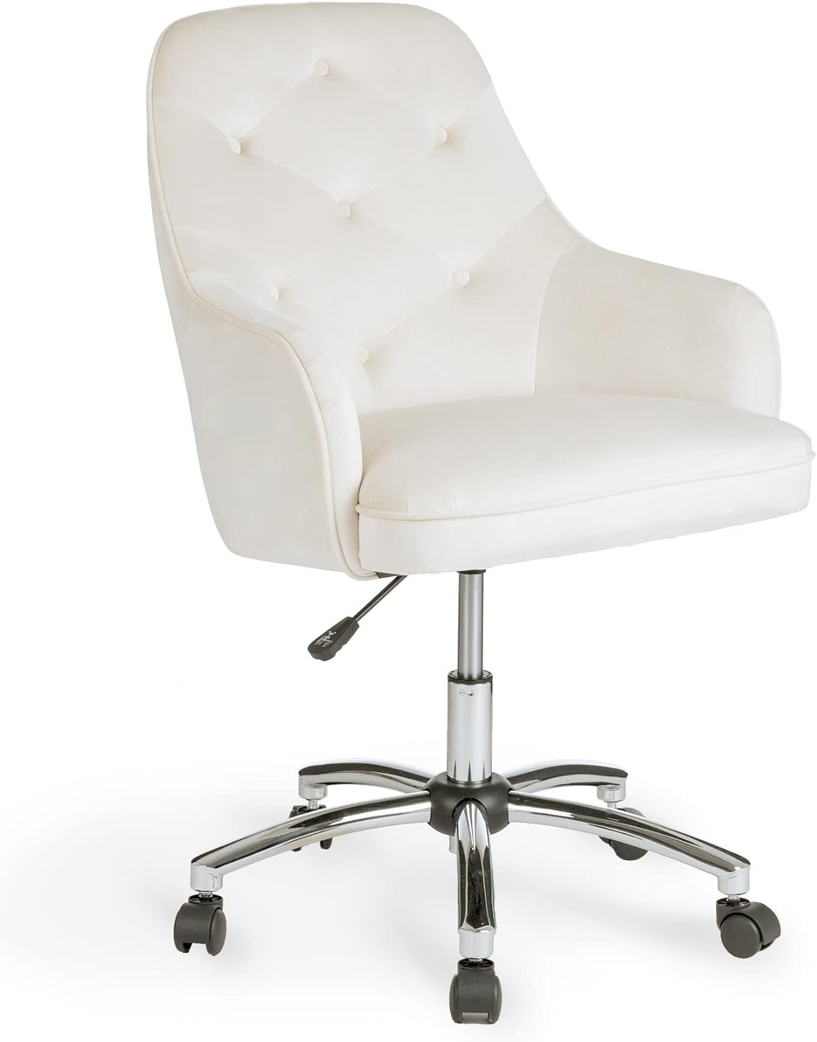 Glitzhome Velvet Fabric Gas Lift Adjustable Swivel Office Chair, Cream White