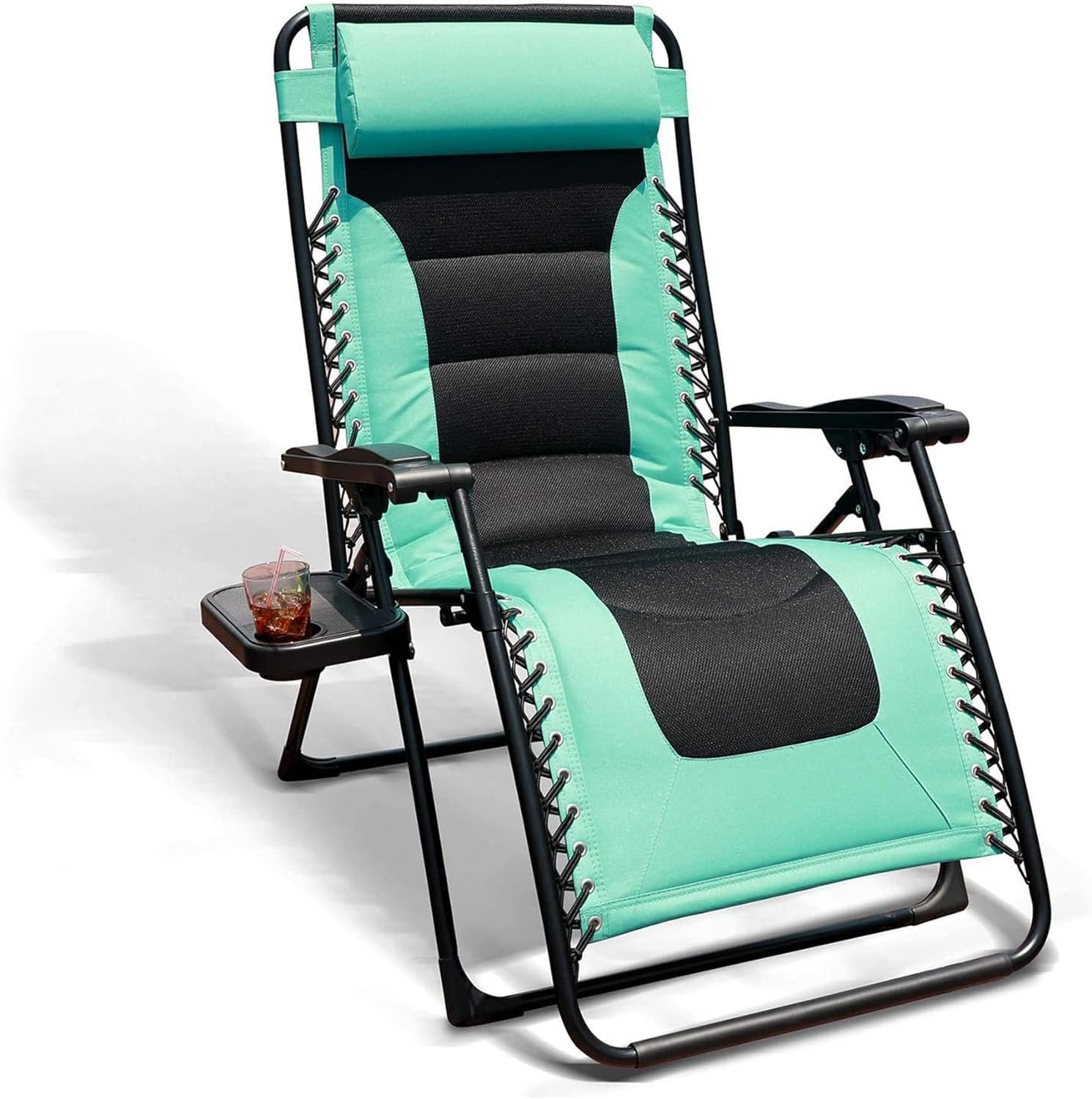 GOLDSUN Oversized Padded Zero Gravity Reclining Chair Adjustable Patio Lounge Chair with Cup Holder for Outdoor Beach Porch,Swimming Pool (Blue)