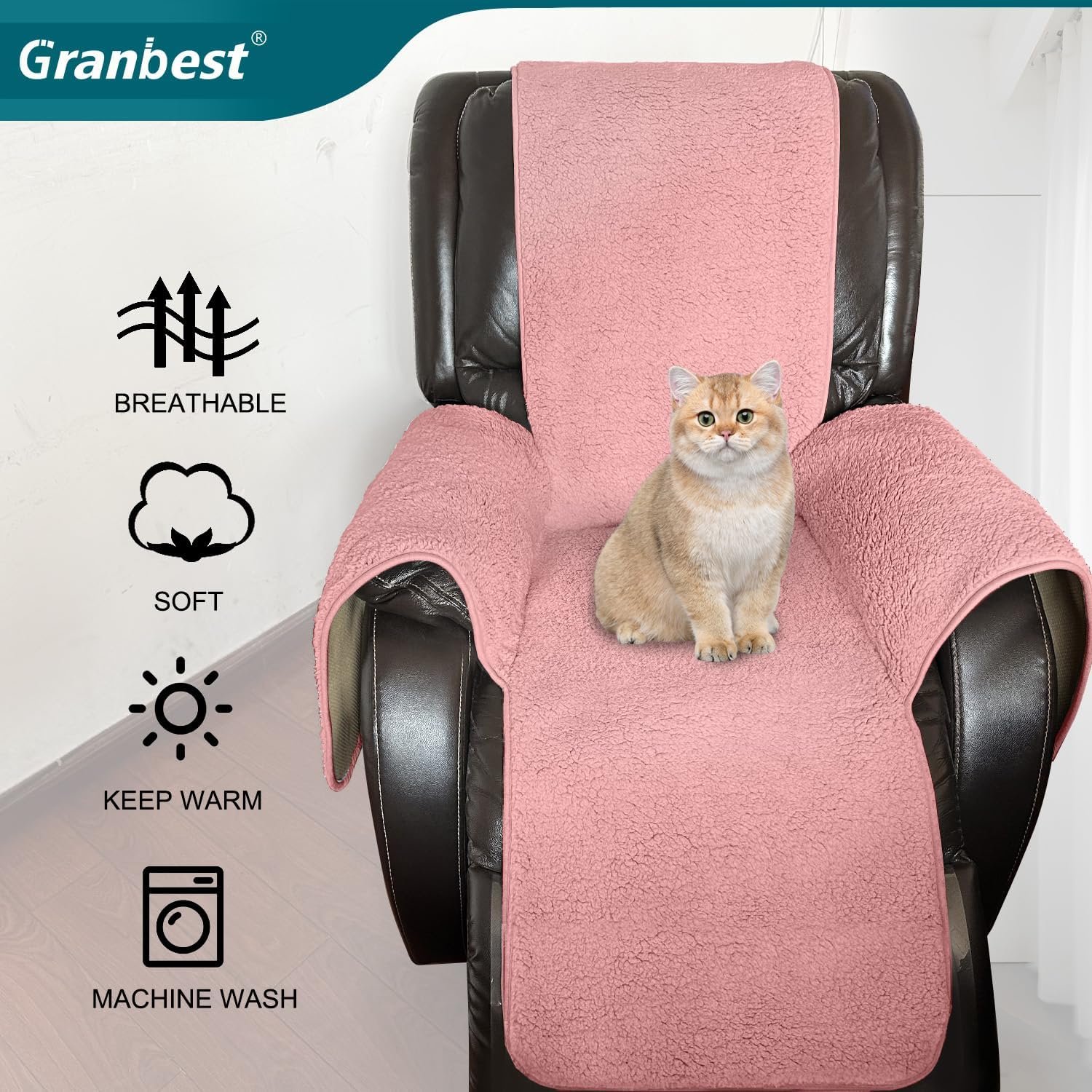 Granbest Ultra Soft Thicken Recliner Chair Cover Resembling Sheep Fur Non-Slip Stylish Recliner Slipcover Washable Recliner Chair Protector for Pets (Recliner, Light Gray)