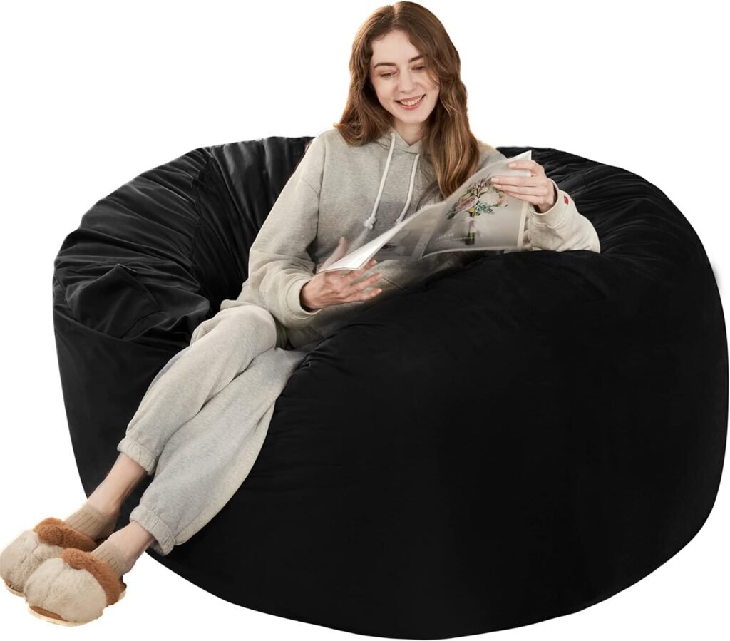 HABUTWAY Bean Bag Chair: Giant 4 Memory Foam Furniture Bean Bag Chairs for Adults with Microfiber Cover - 4Ft, Black