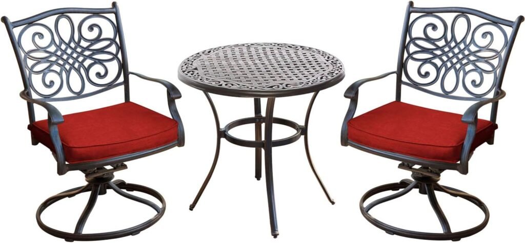 Hanover Traditions 3 Piece Bistro Set with Cast Top Table, Red