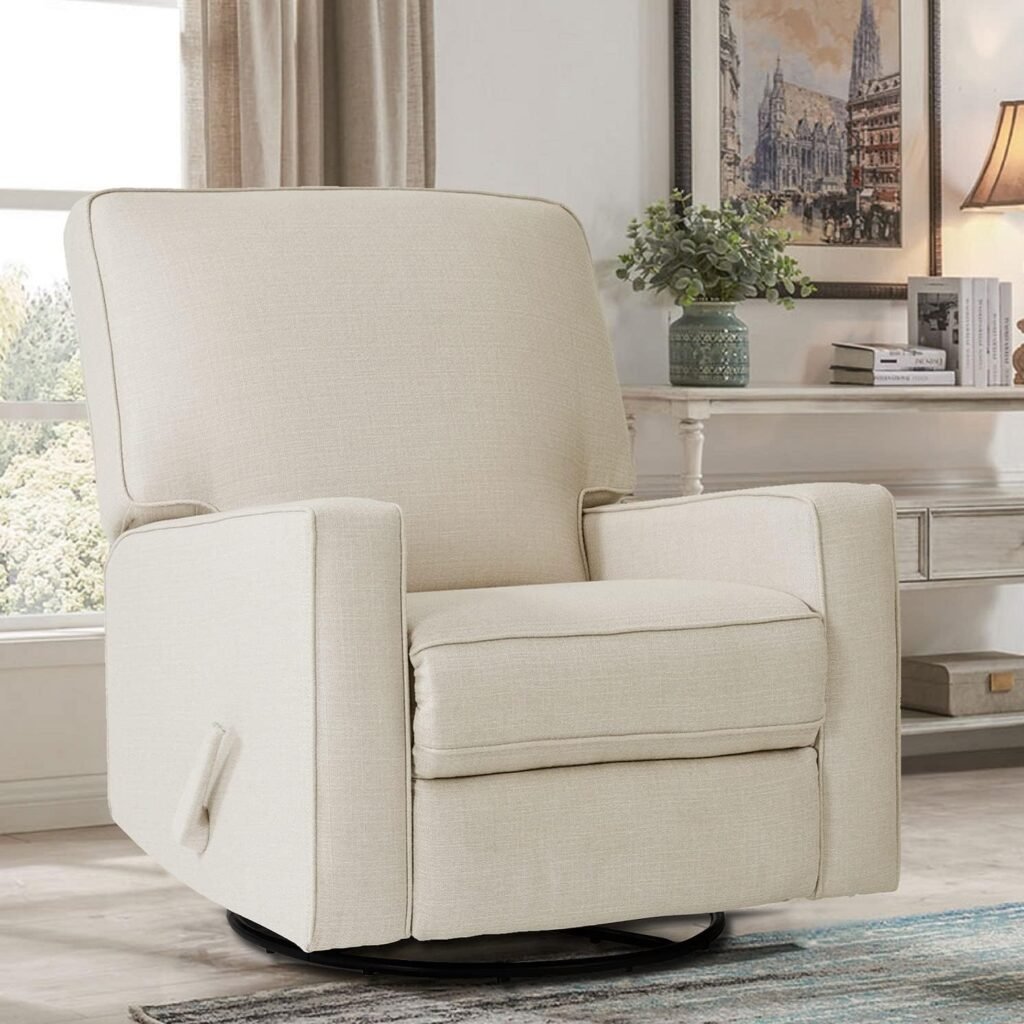 Harkawon Swivel Rocker Recliner Chair, Glider Rocker Recliner, Rocking Chair Nursery, Fabric Chair with High Back, Deep Seat, for Living Room, Bedroom, Beige