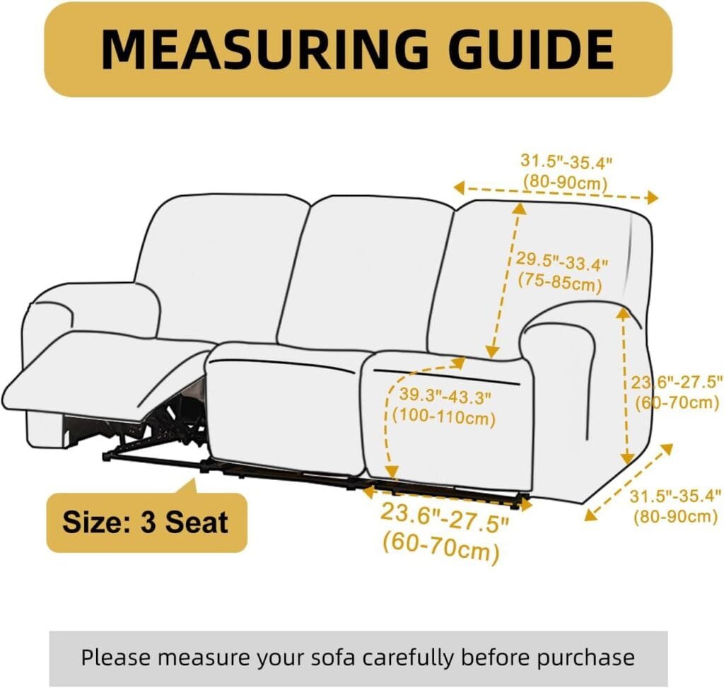 HDCAXKJ 100% Waterproof 8-Piece Recliner Couch Cover for Reclining Couch 3 Seat Super Stretch Soft Recliner Sofa Covers for 3 Cushion Couch Recliner Set Slipcovers Protector (Light Gray, 3 Seat)