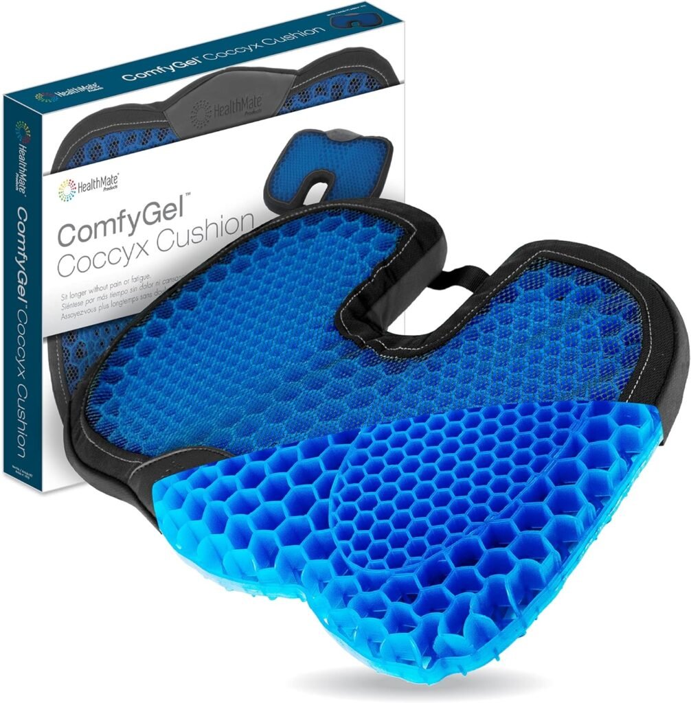 HEALTHMATE IN9115 Comfy Gel Coccyx Cushion Gel Seat Cushion for Long Sitting for Back, Sciatica and Tailbone Pain Relief, for Office Chair, Car, Wheelchair, Long Trips