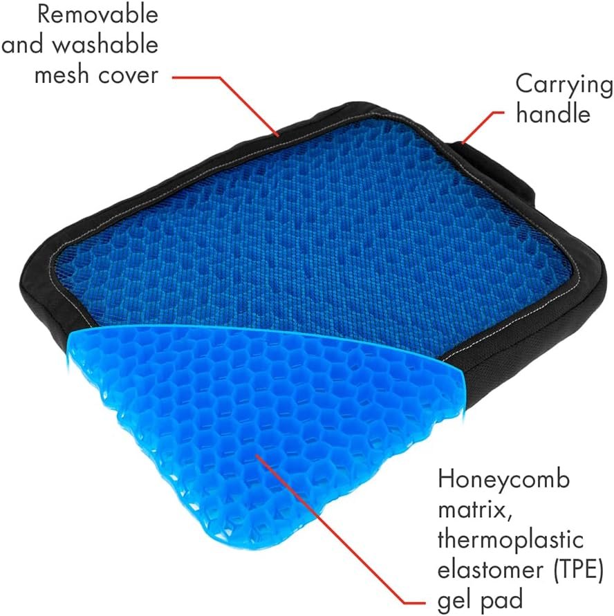 HEALTHMATE IN9115 Comfy Gel Coccyx Cushion Gel Seat Cushion for Long Sitting for Back, Sciatica and Tailbone Pain Relief, for Office Chair, Car, Wheelchair, Long Trips