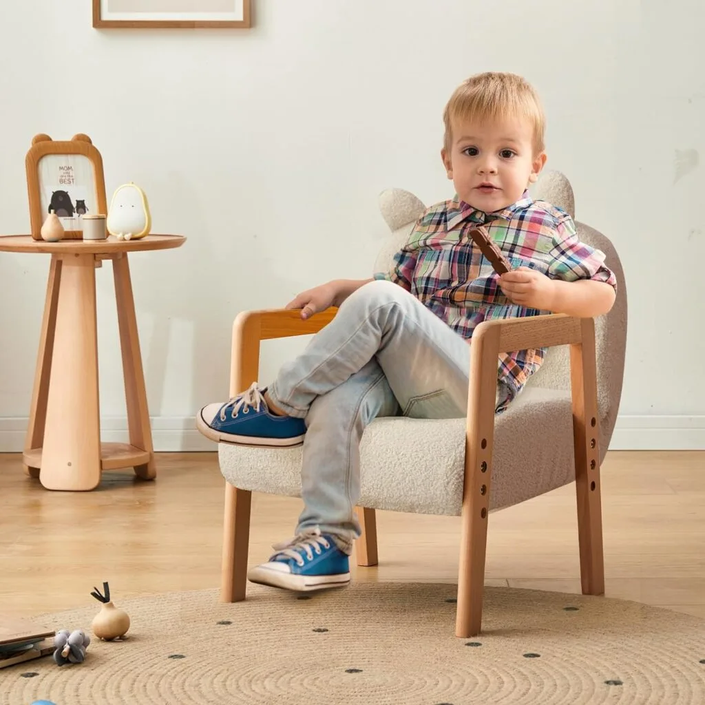 HIGOGOGO Adjustable Kids Sofa Chair,Kids Comfy Chairs for Toddlers with Adjustable Backrest and Height,Kids Recliner Sofa Grows with Kid for Kids Sleeping,Studying,Playing，Beige