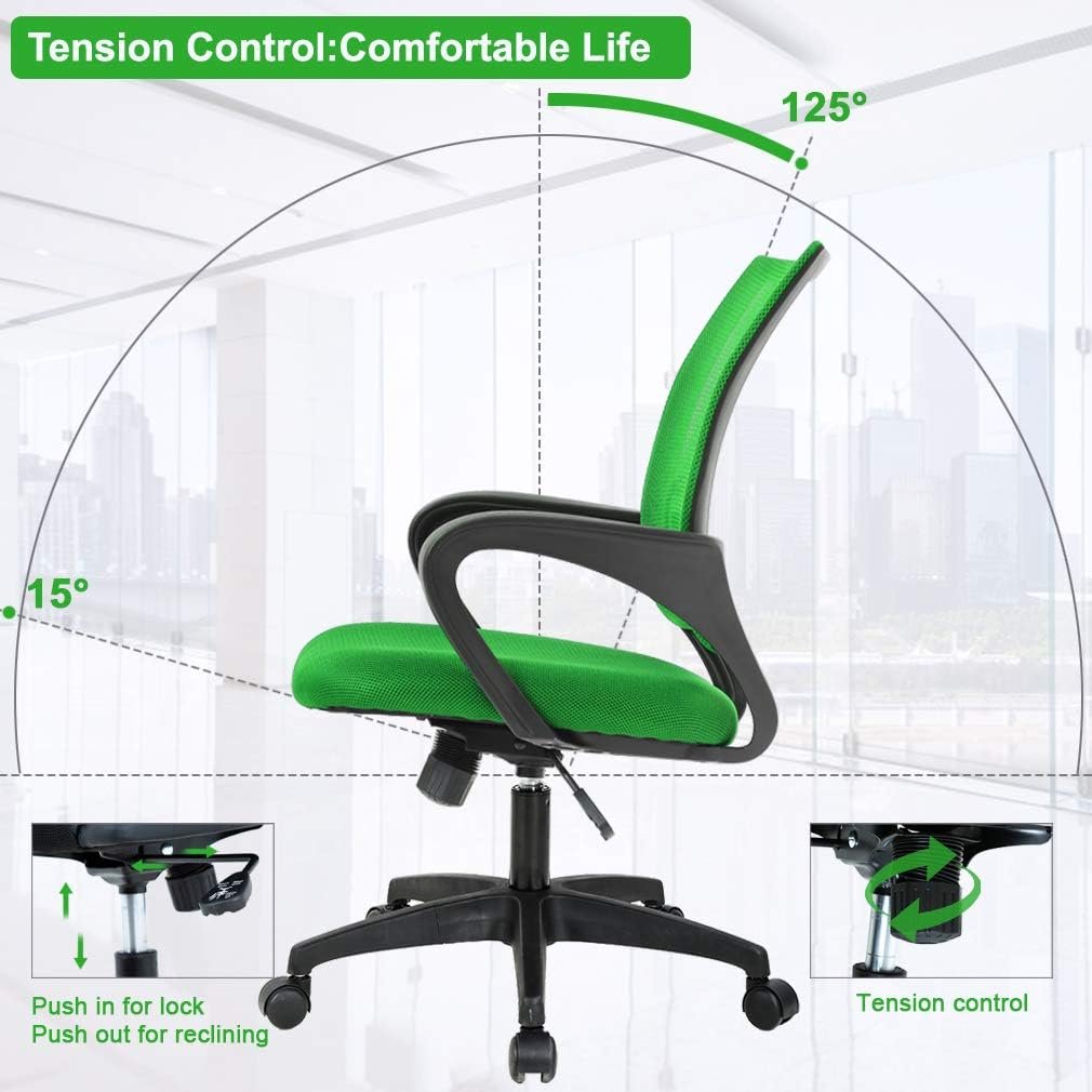 Home Office Chair Ergonomic Desk Chair Mesh Computer Chair with Lumbar Support Armrest Adjustable Rolling Swivel Chair for Women Adults, Green