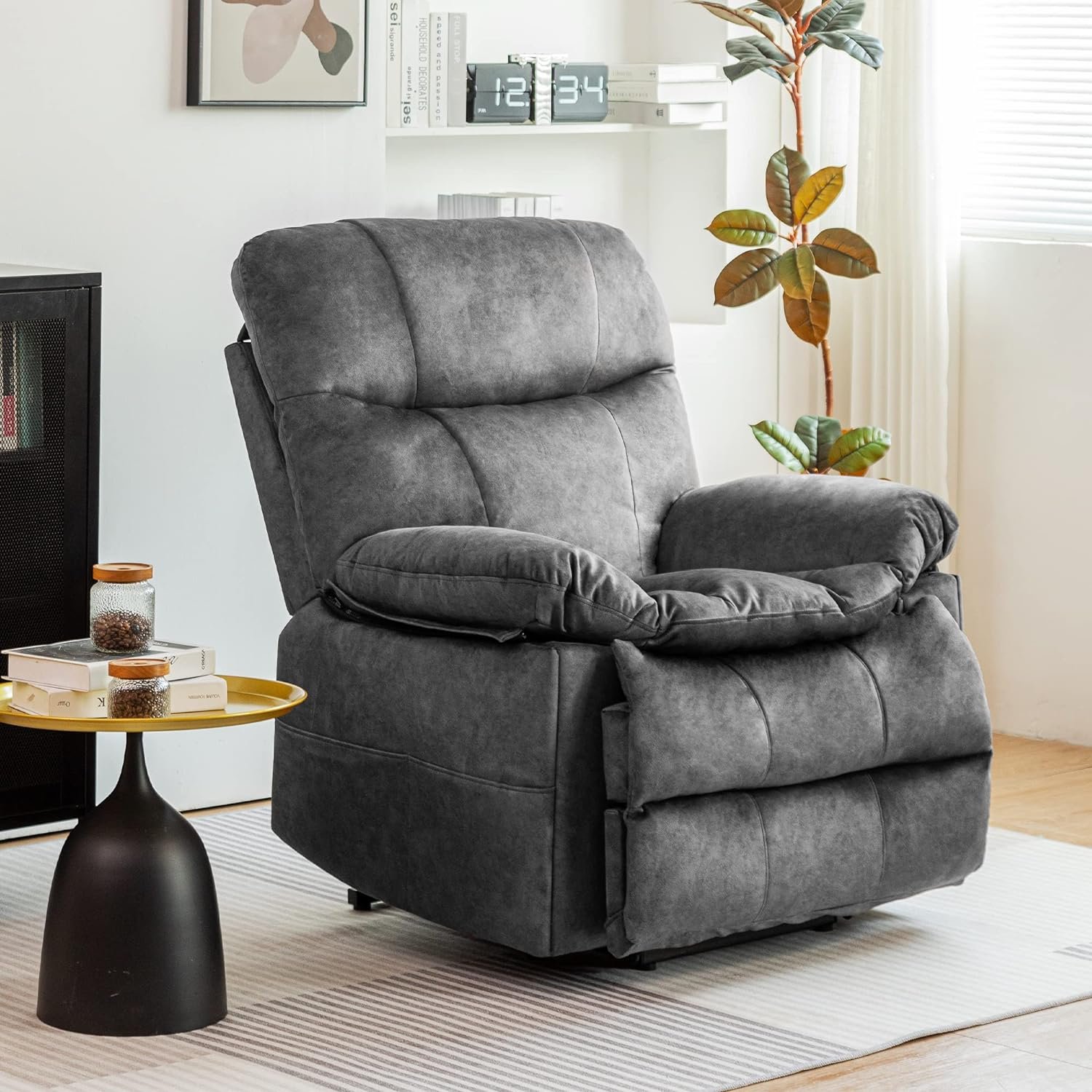 HOMYEDAMIC Power Lift Recliner Chair for Elderly with Heat  Massage, Big Tall Large Fabric Oversized Remote Electric Stand up Ergonomic USB Charge Port Recliner for Senior Adult (LM9033-GREY)