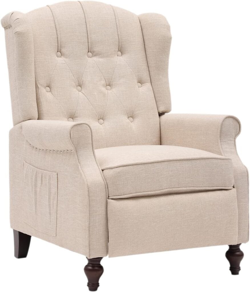 Houjud Wingback Recliner Chair Accent Chair-Elizabeth Tufted Upholstered Club Chair Recliner with Vibration Massage Heating, Side Pockets, Vintage Style Recliner Chairs for Living Room (1, PU-Brown)