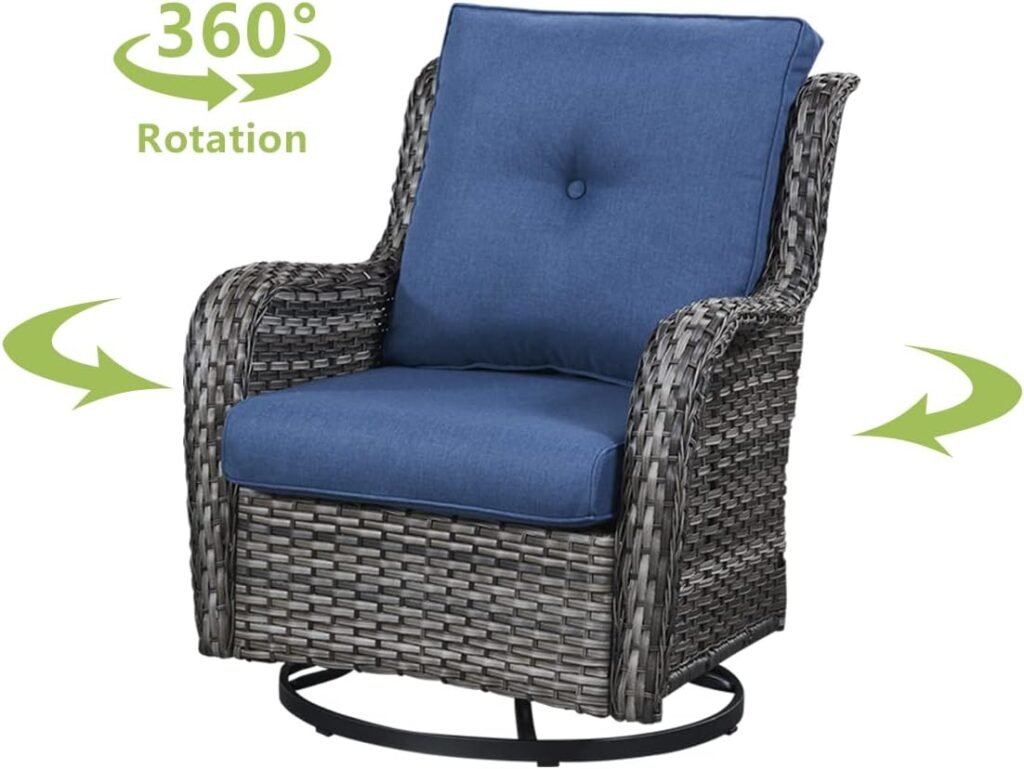 HUMMUH Outdoor Swivel Rocker Wicker Patio Chairs Set of 2, Rattan Rocking Chair Furniture Set(Grey,Blue)