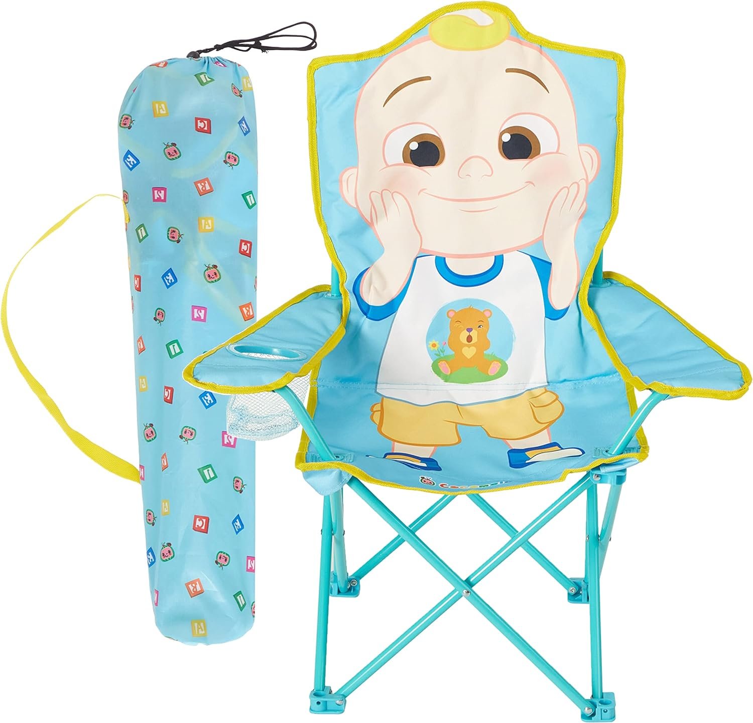 Idea Nuova Kids Indoor-Outdoor Folding Camp Chair with Carry Case, Cocomelon