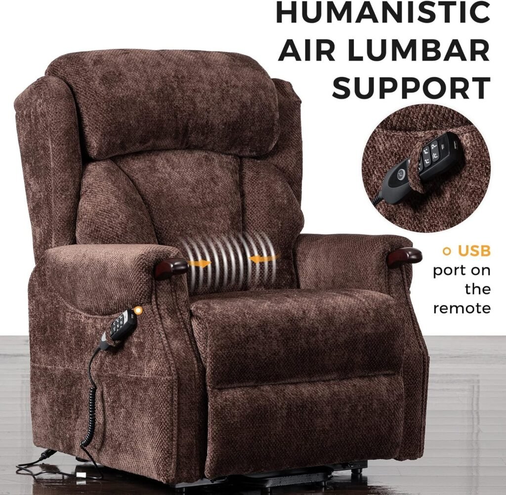 Irene House Air Massage Lift Chair Lay Flat Recliners Dual OKIN Motor for Elderly Recliner Chair with Heat Electric Power Lift Sofa with Wooden Armrests, 9200 (Jacquard Fabric Leaf)