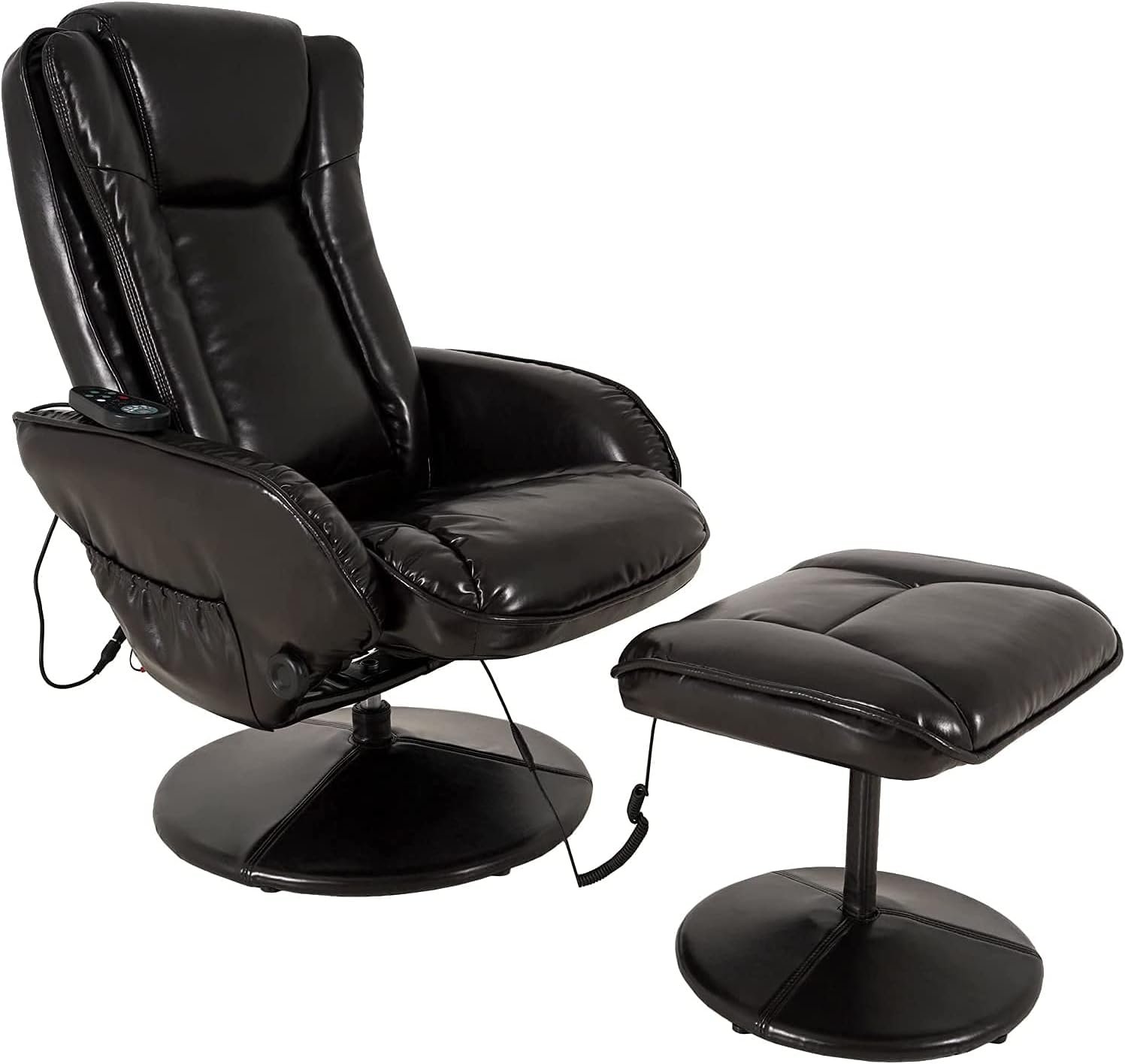 JC HOME Drammen Massaging Leather Recliner and Ottoman with Leather-Wrapped Base,Chocolate