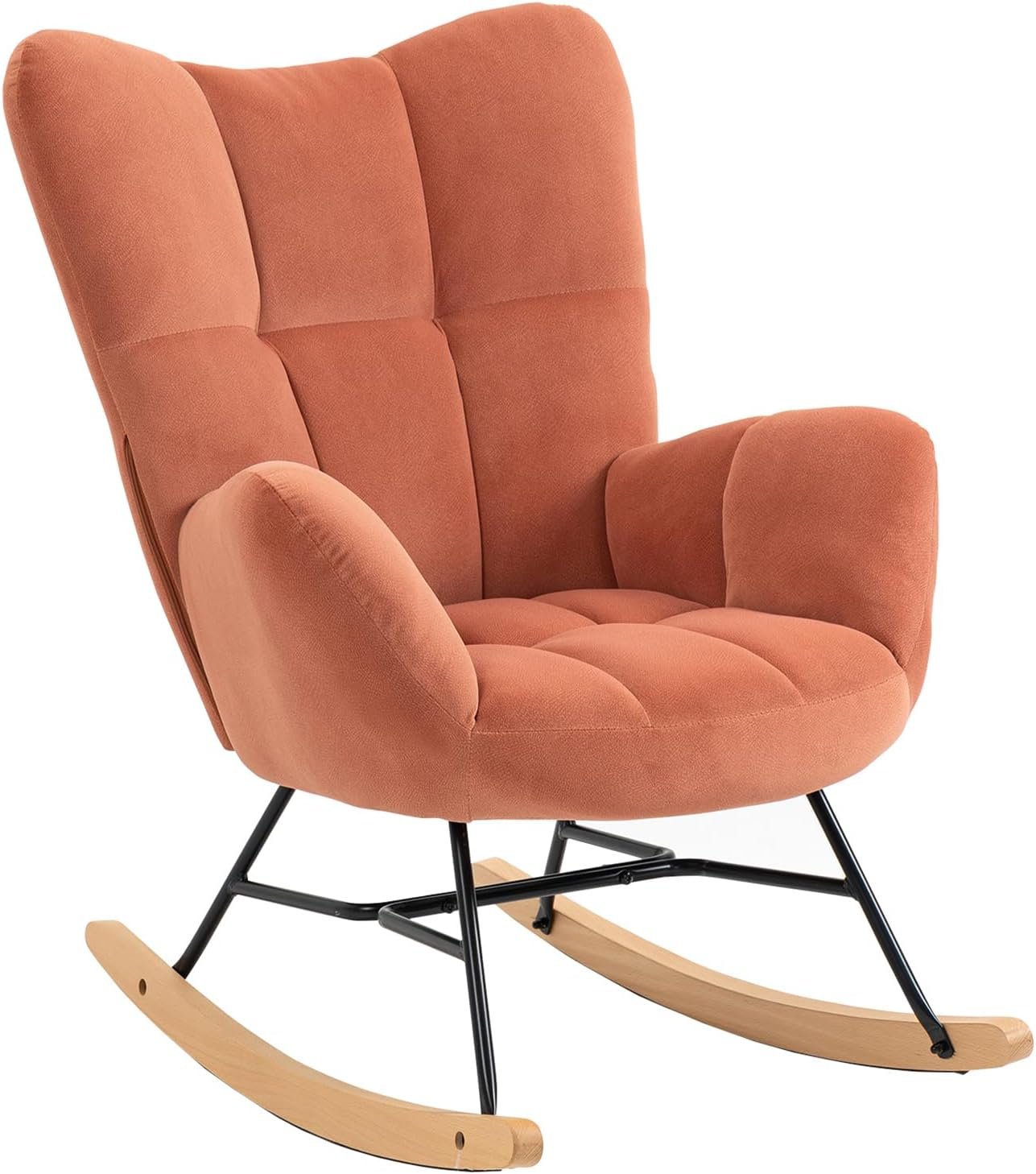 J.C.UP Nursery Rocking Chair Upholstered Glider Rocker Accent Chair Padded Seat with High Backrest Armchair Comfy Side Chair for Nursery, Living Room Bedroom Offices (Pink)