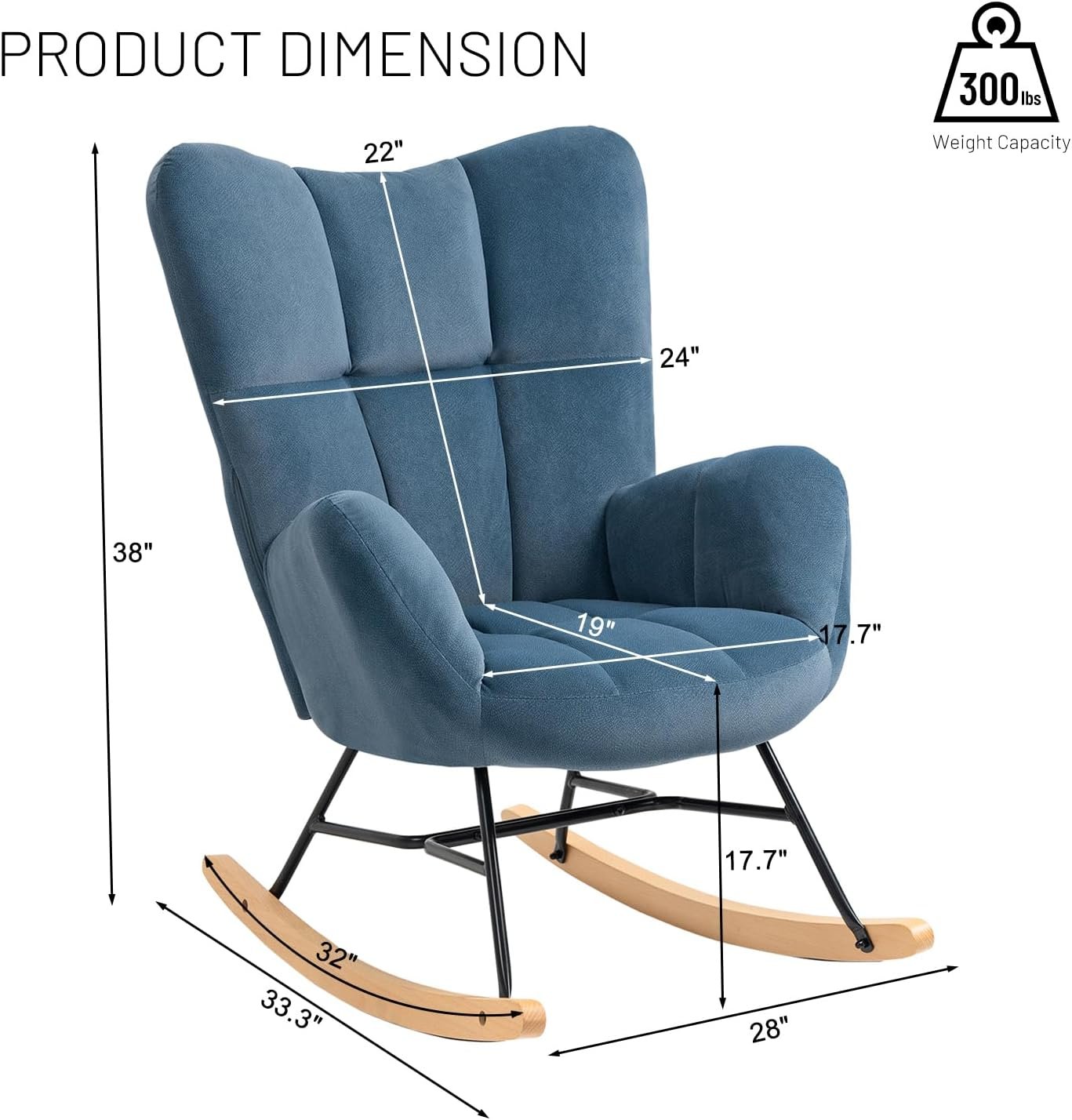 J.C.UP Nursery Rocking Chair Upholstered Glider Rocker Accent Chair Padded Seat with High Backrest Armchair Comfy Side Chair for Nursery, Living Room Bedroom Offices (Pink)