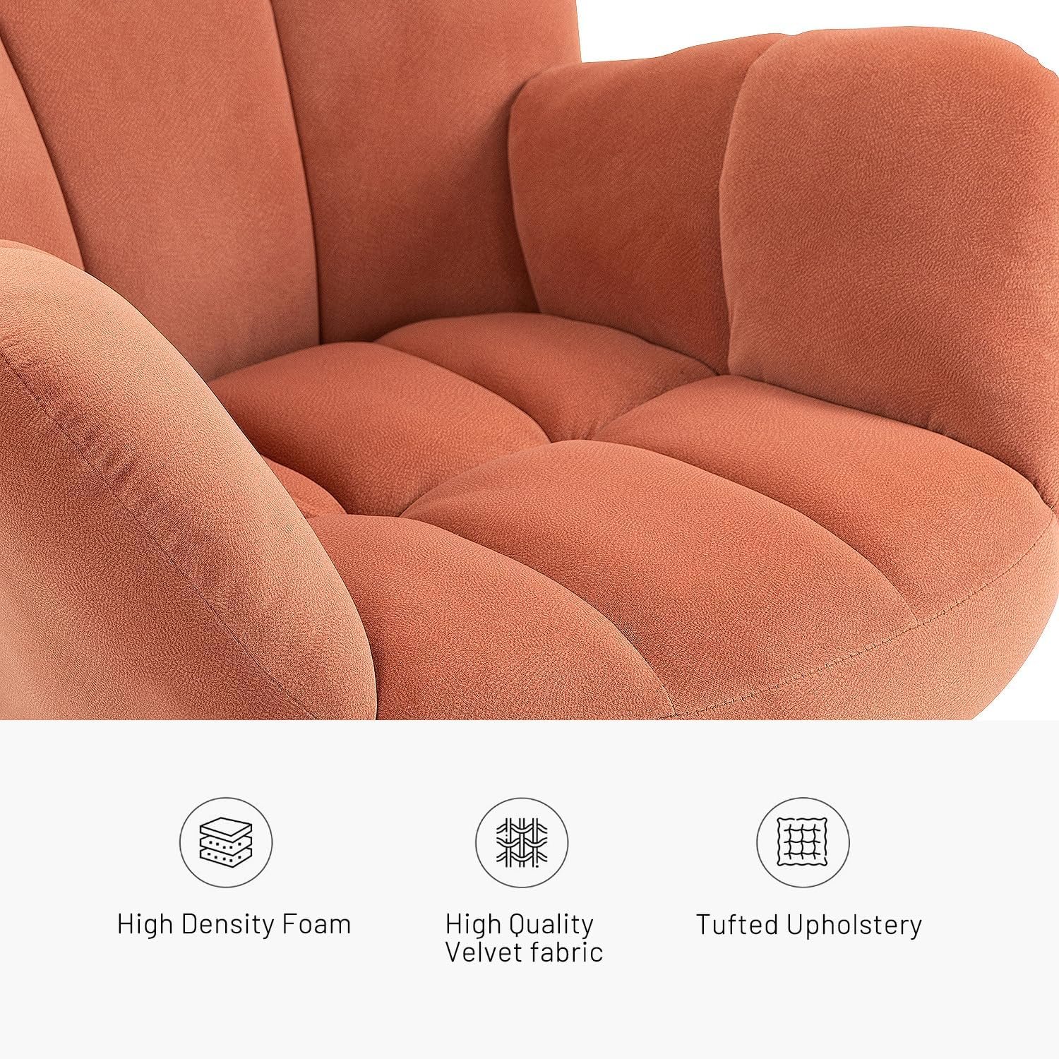 J.C.UP Nursery Rocking Chair Upholstered Glider Rocker Accent Chair Padded Seat with High Backrest Armchair Comfy Side Chair for Nursery, Living Room Bedroom Offices (Pink)