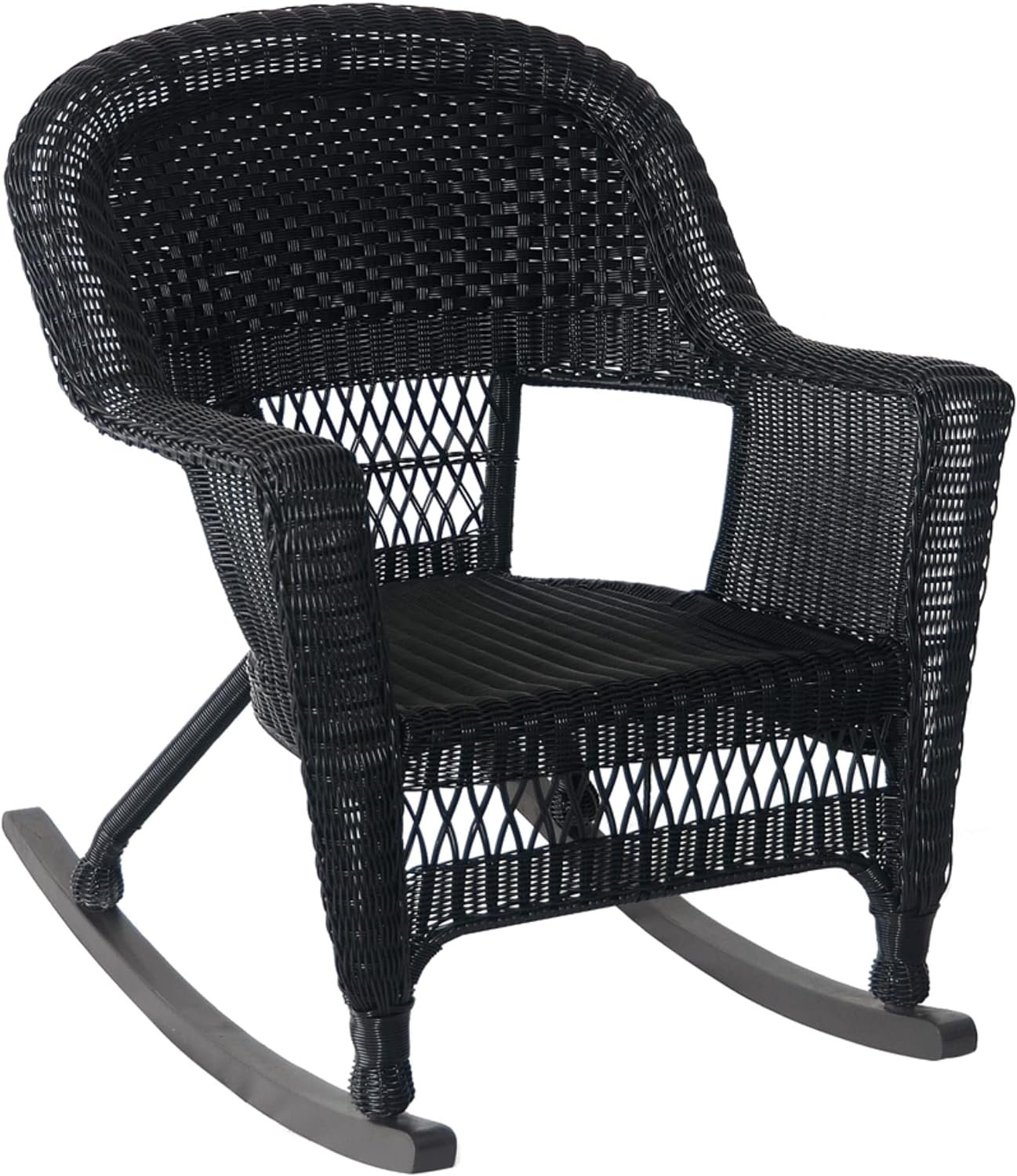 Jeco 3 Piece Rocker Wicker Chair Set With Blue Cushion, White