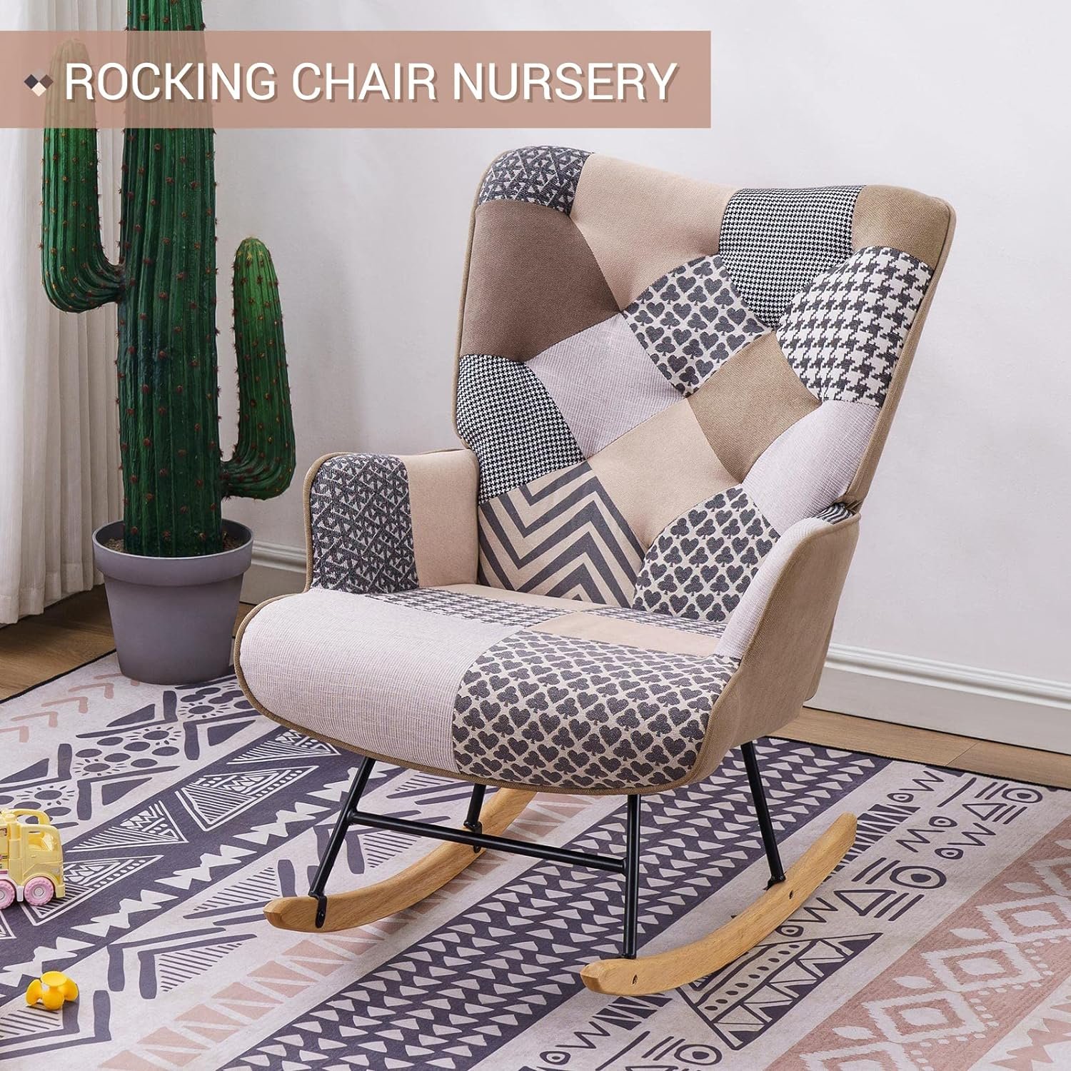 K Knowbody Rocking Chair Nursery, Boho Nursery Glider Rocker Modern Accent Chair for Bedroom, Living Room, Tufted Upholstered Armchair with Linen Fabric, Nursing Chairs for Mom and Baby, Gray