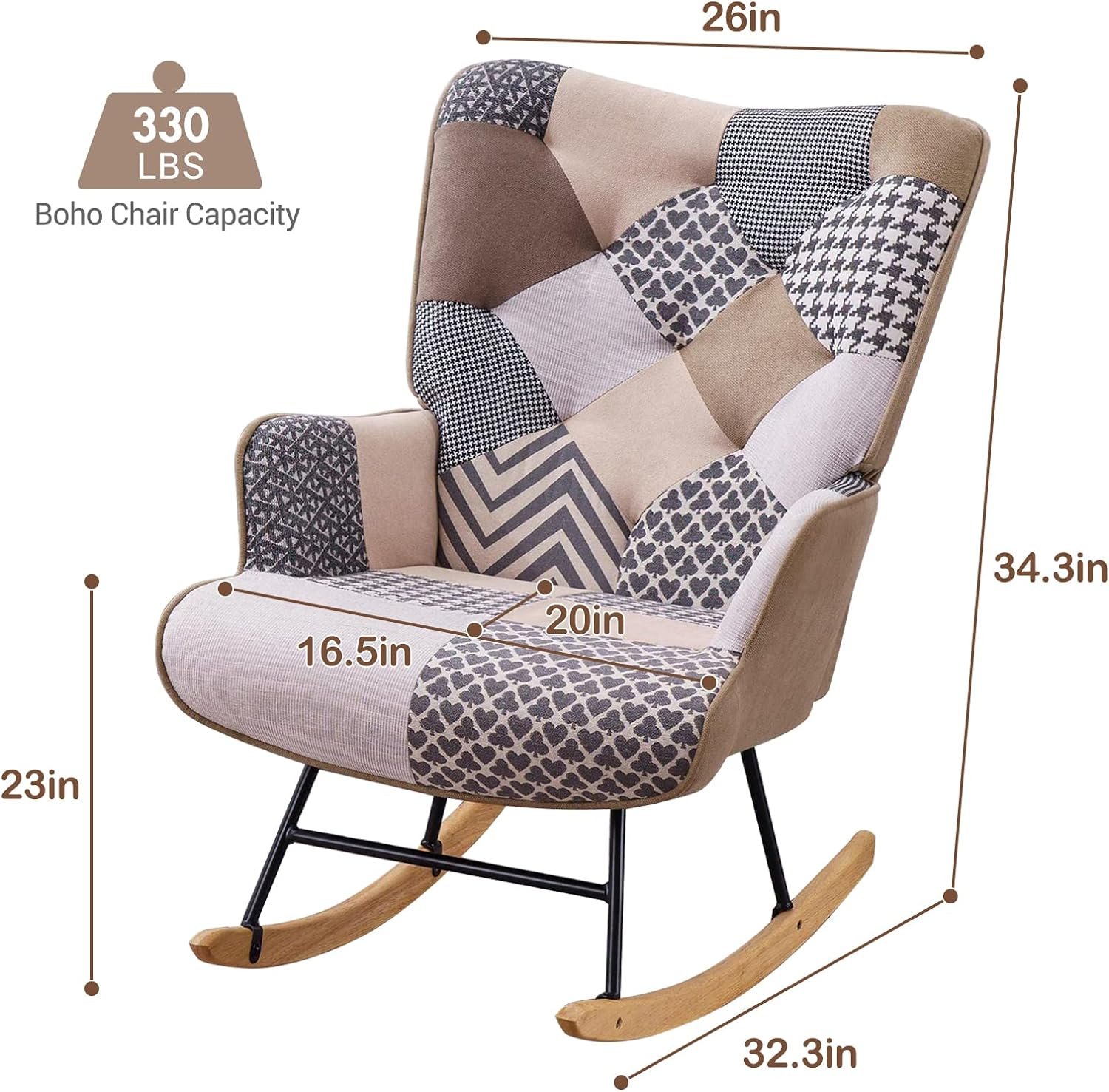 K Knowbody Rocking Chair Nursery, Boho Nursery Glider Rocker Modern Accent Chair for Bedroom, Living Room, Tufted Upholstered Armchair with Linen Fabric, Nursing Chairs for Mom and Baby, Gray