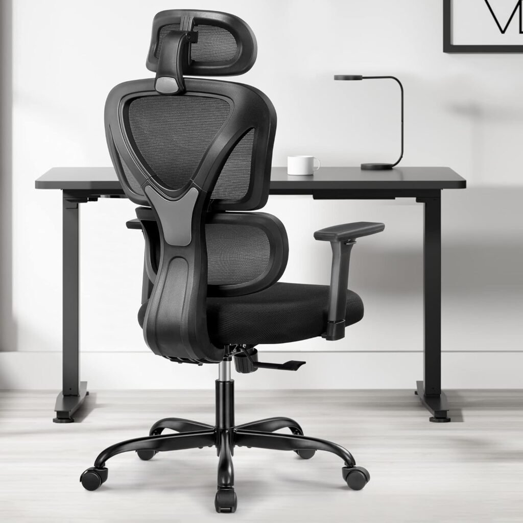 KERDOM Ergonomic Office Chair, Home Desk Chair, Comfy Breathable Mesh Task Chair, High Back Thick Cushion Computer Chair with Headrest and 3D Armrests, Adjustable Height Gaming Chair