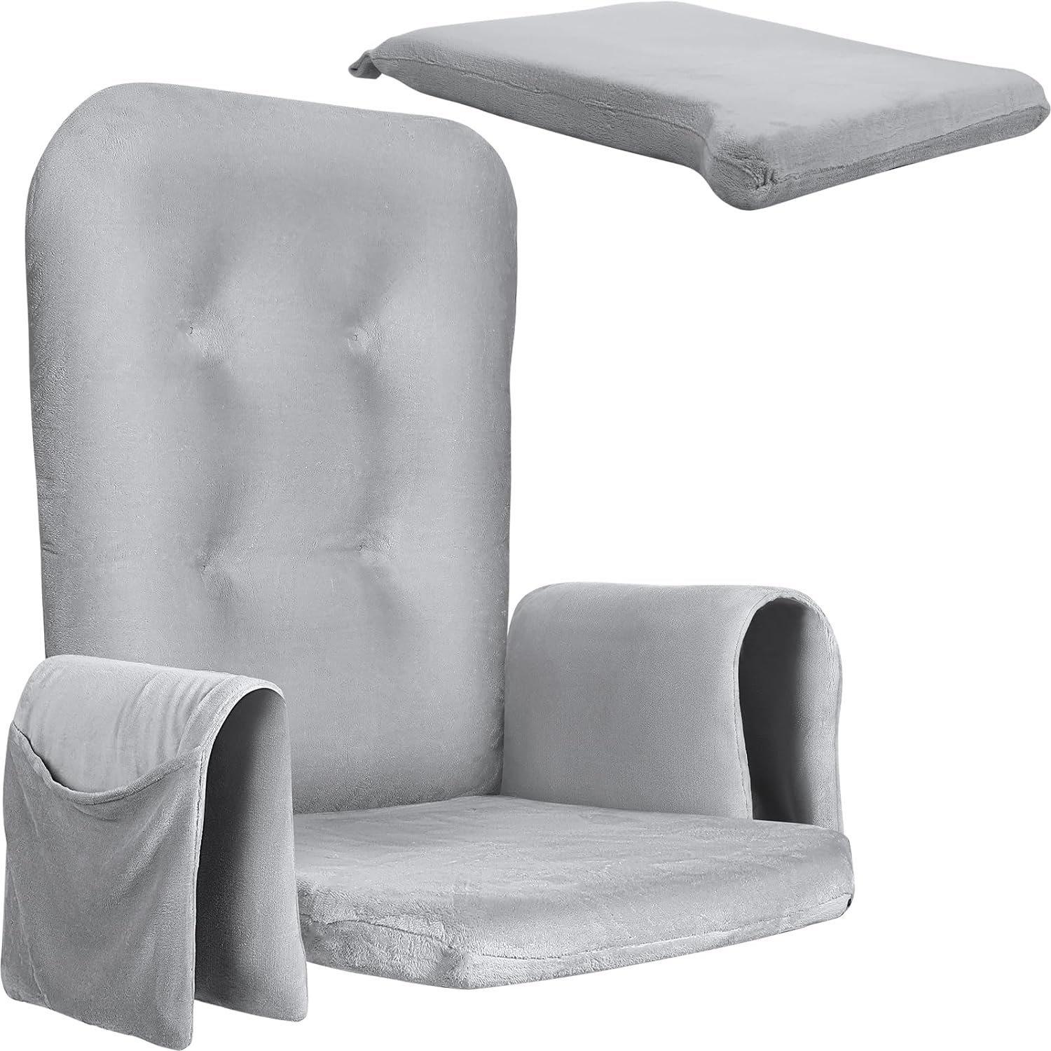 Kigley Glider Rocker Replacement Cushions Set, 5 Pcs Seat Ottoman Back Arms Rocker Recliner Chair Cushions Replacement Set with Storage Flannel Washable Non Slip for Rocking Chair, Dark Grey