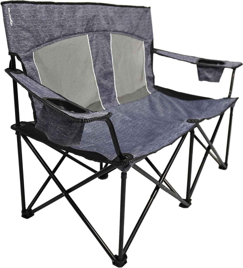 Kijaro Two Person Duo Camping Chair Duo Folding Camp Chair, Two Person Camping Couch, Oversized Camping Loveseat, Heavy Duty Camping Chairs, Portable Camping Chairs (Hallett Peak Grey)