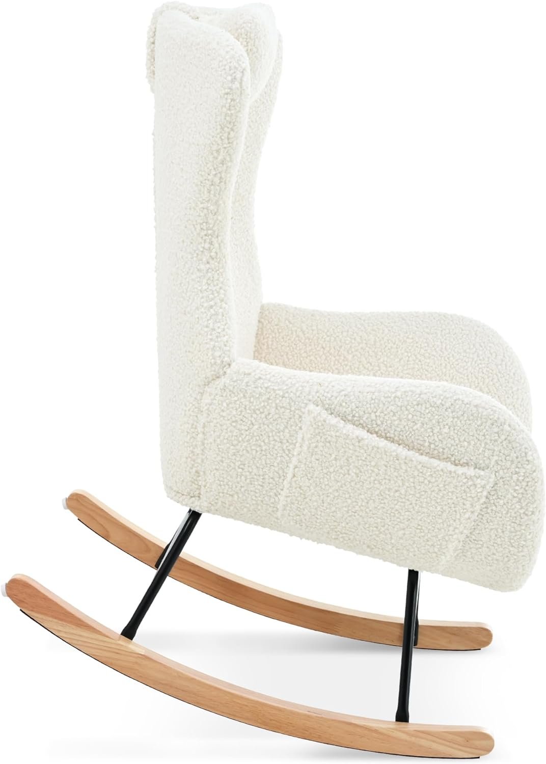 KINFFICT Accent Rocking Chair, Tufted Upholstered Glider Rocker for Nursery, Comfy Armchair with Side Pockets, Modern Lounge Arm Chair for Living Room, Bedroom (Upgraded Teddy Beige)