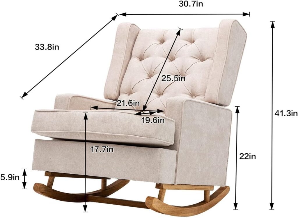 KINFFICT Upholstered Accent Rocking Chair, Mid Century Glider Rocker for Baby Nursery, Modern Wingback Armchair for Living Room, Bedroom, 300 LBS Weight Capacity, Beige