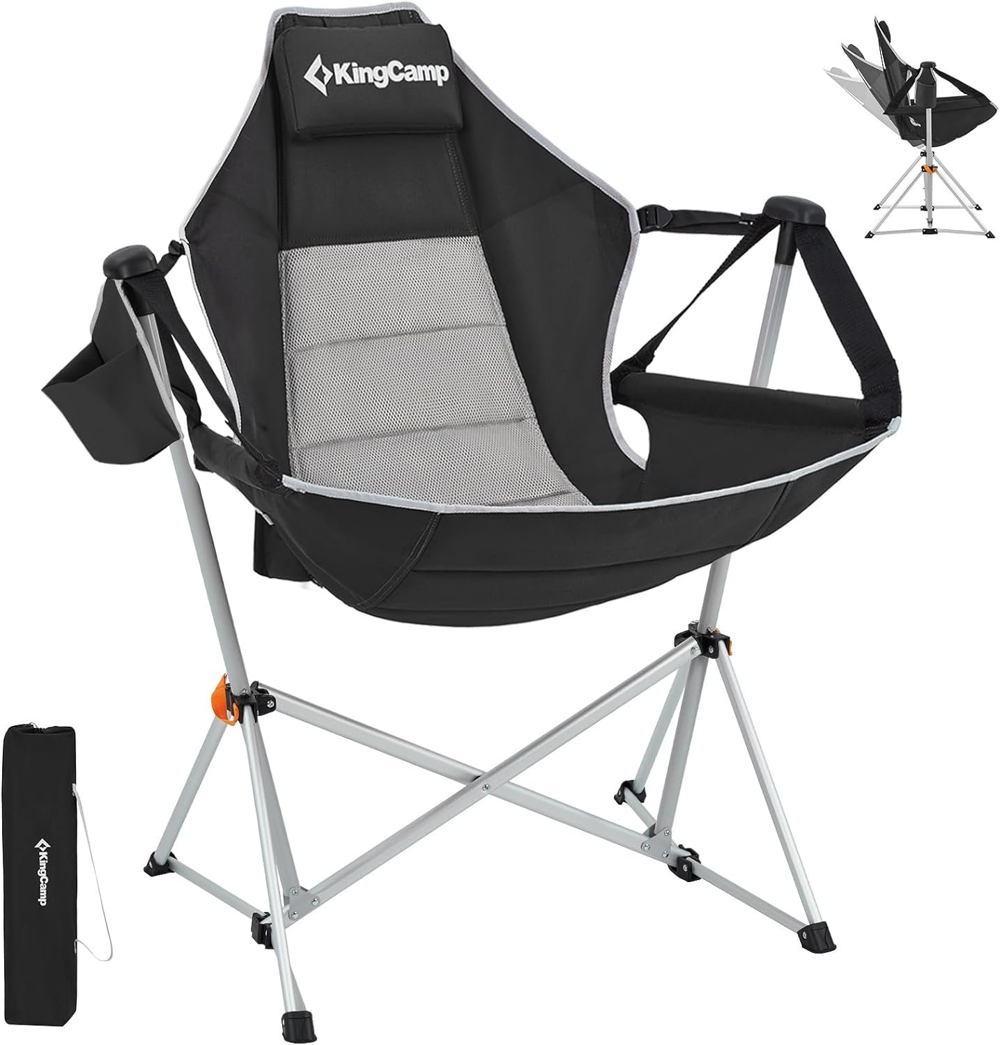 KingCamp Hammock Camping Chair Swinging Rocking Chair for Adults Lawn Beach Camp Outside Portable Folding Chair Hold Up to 264lbs with Adjustable Back Support Carrying Bag Cup Holder