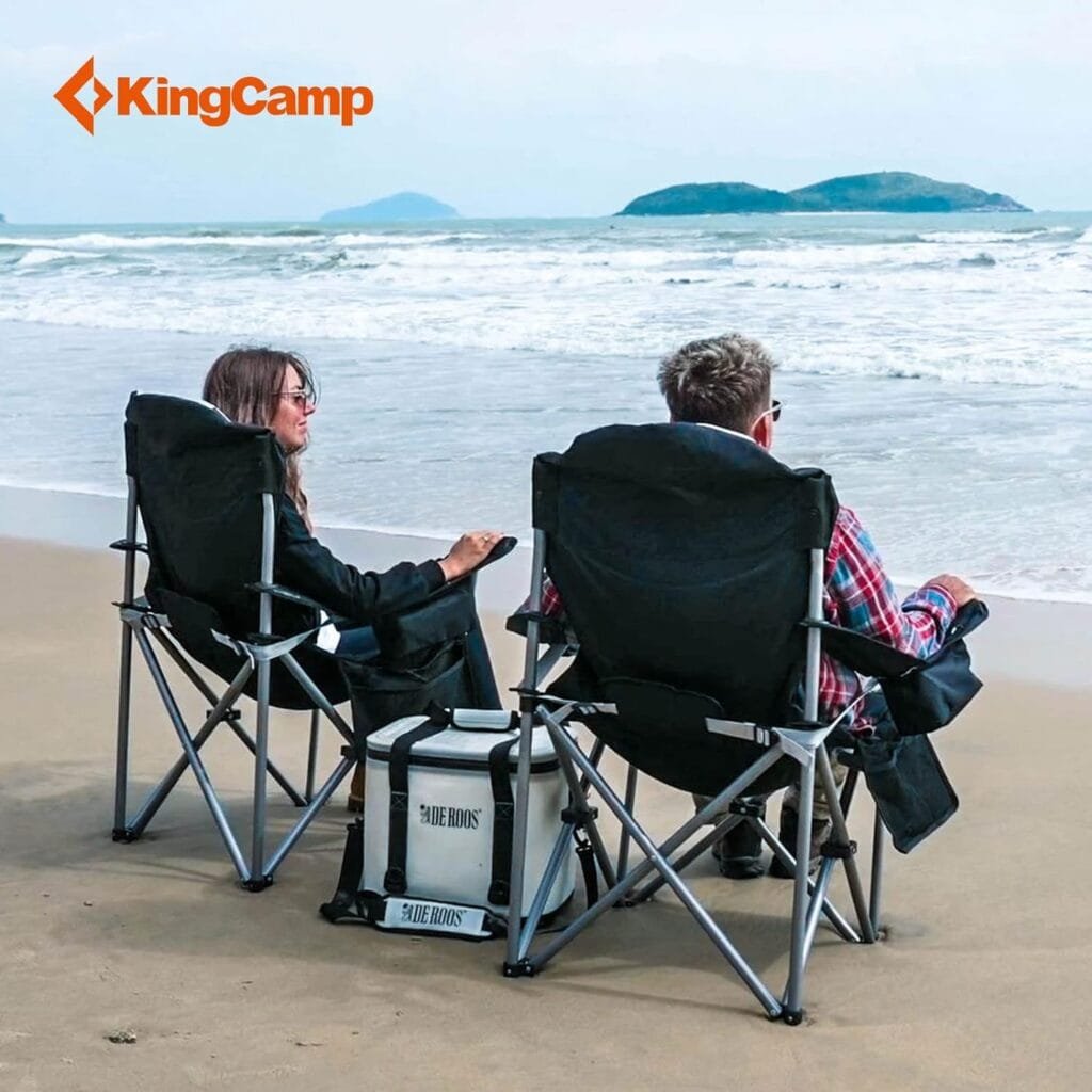 KingCamp Lumbar Support Camping Chairs with Cooler Bag Padded Folding Camping Chair for Adults with Adjustable Armrest Foldable Camp Chair Cup Holder Side and Head Pocket for Picnic Fishing,Max 353lbs