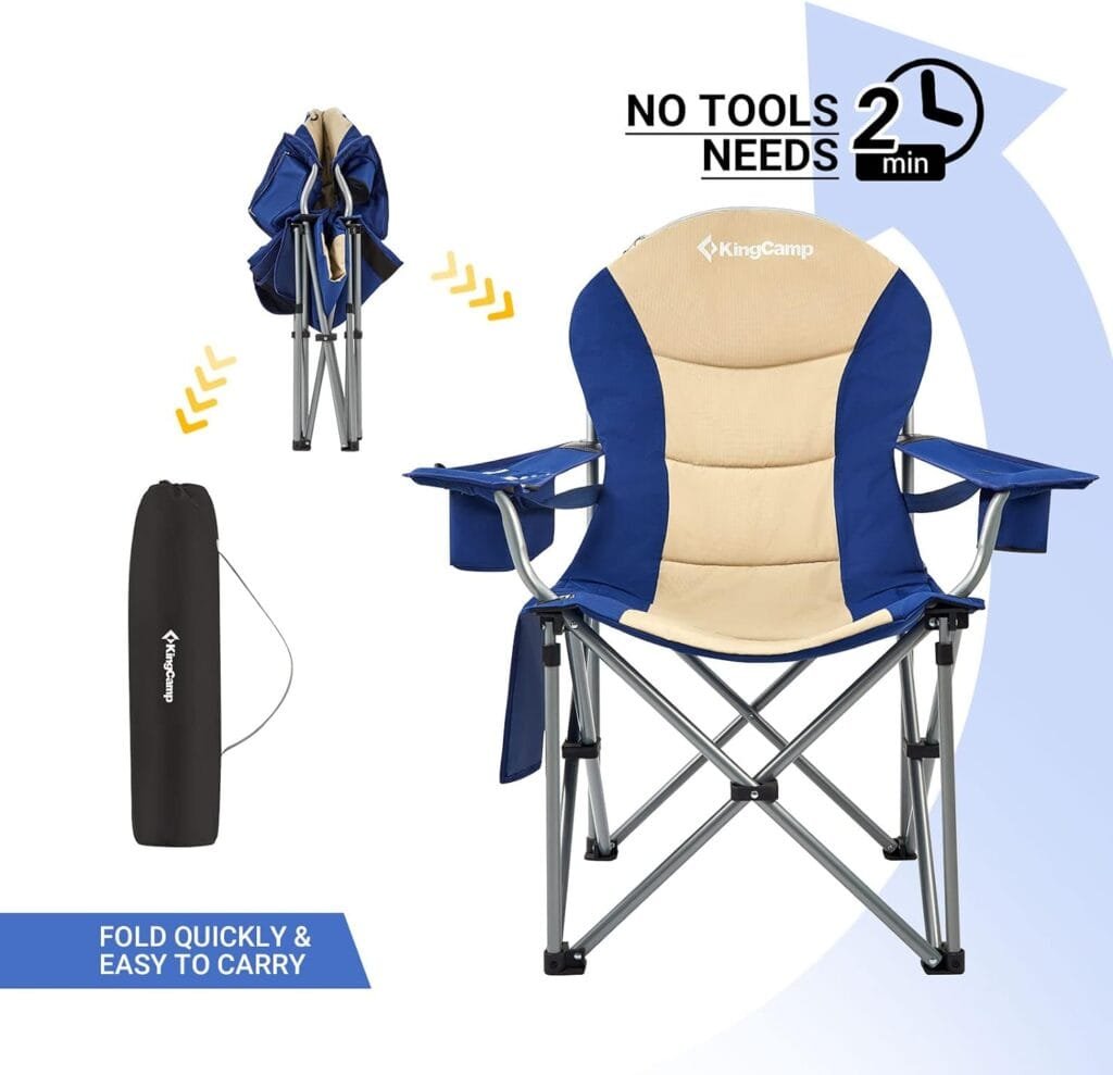 KingCamp Lumbar Support Camping Chairs with Cooler Bag Padded Folding Camping Chair for Adults with Adjustable Armrest Foldable Camp Chair Cup Holder Side and Head Pocket for Picnic Fishing,Max 353lbs