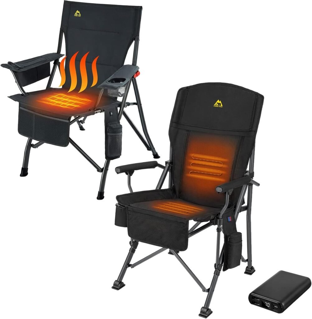 KINGS TREK Heated Camping Chair 2 Set for Adult, Heavy Duty Folding Camping Chair for Outdoor, Camping, Hiking, Sports