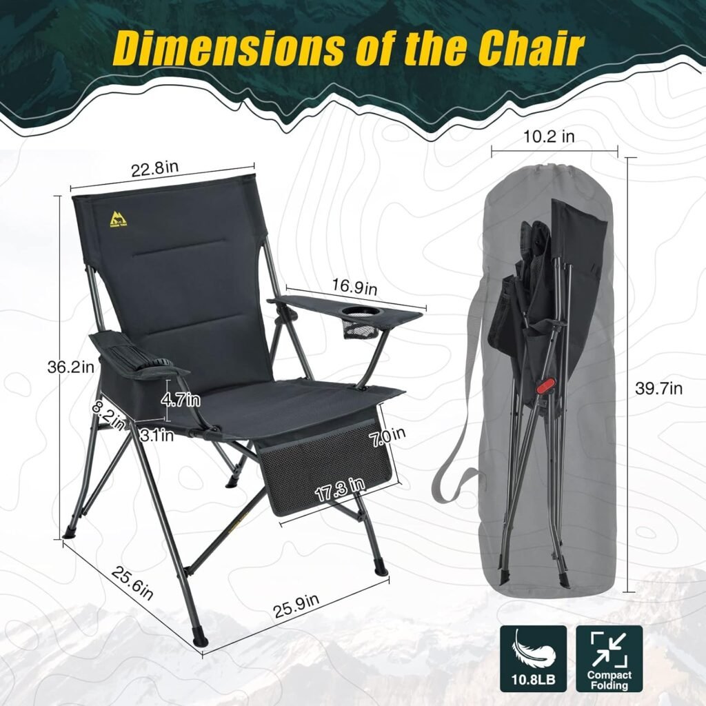 KINGS TREK Heated Camping Chair 2 Set for Adult, Heavy Duty Folding Camping Chair for Outdoor, Camping, Hiking, Sports