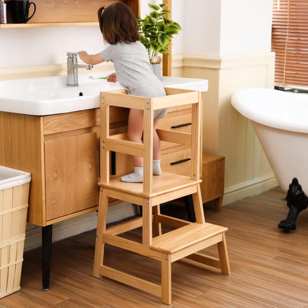 Kitchen Step Stool for Toddlers, Montessori Kids Learning Stool,Baby Standing Tower for Counter,Children Standing Helper (Natural)