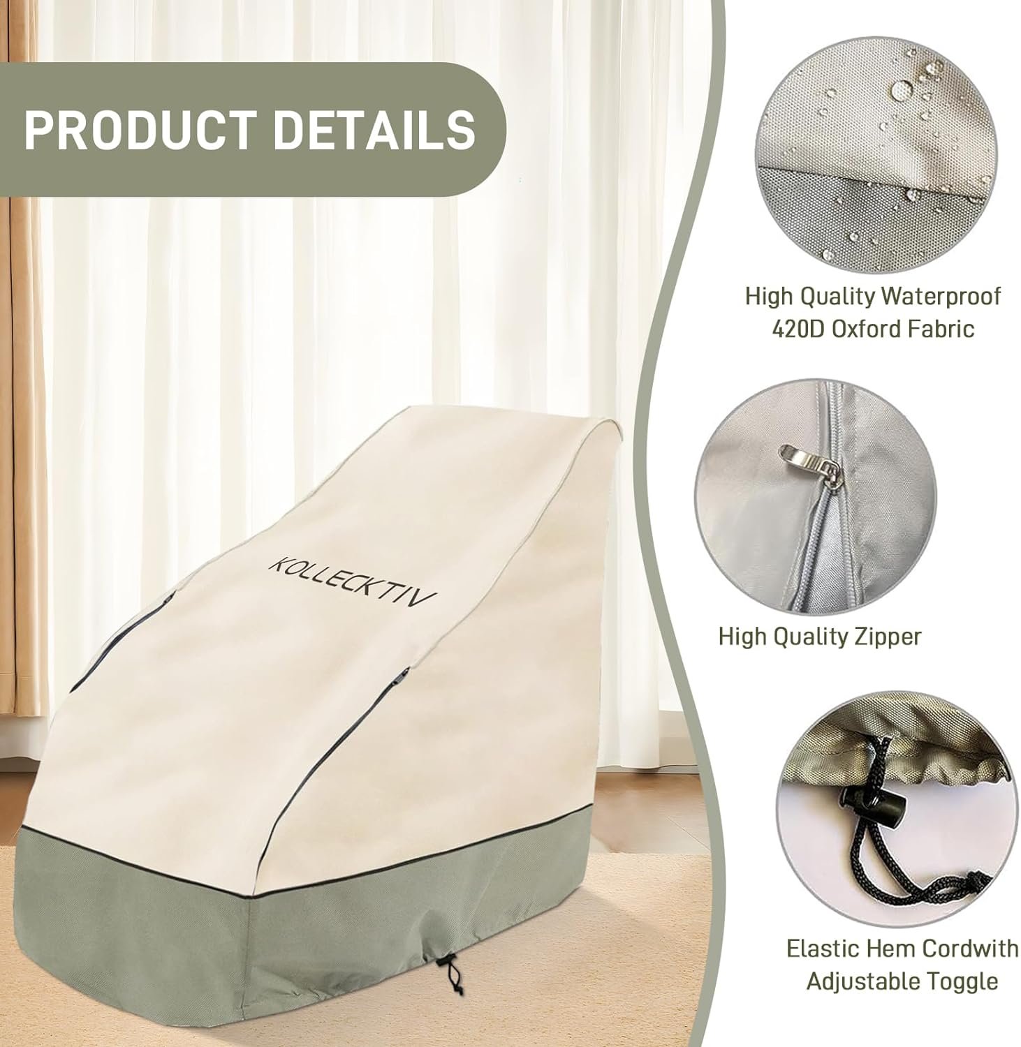 Kollecktiv Massage Chair Cover, Waterproof Dustproof Protector Cover for Full Body Massage Chair Recliner, Cover with Drawstring, Zero Gravity Recliner Massage Chair Protector Cover